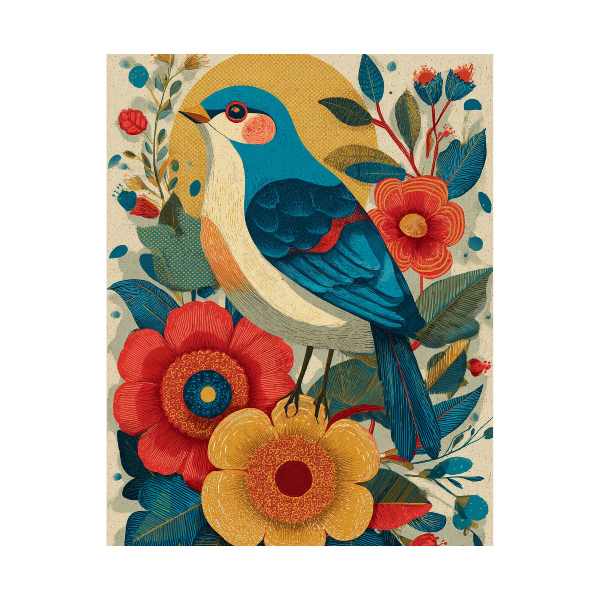 Folk Art Bird Print | Vintage Botanical Floral Illustration | Matte Poster Print - Image 18