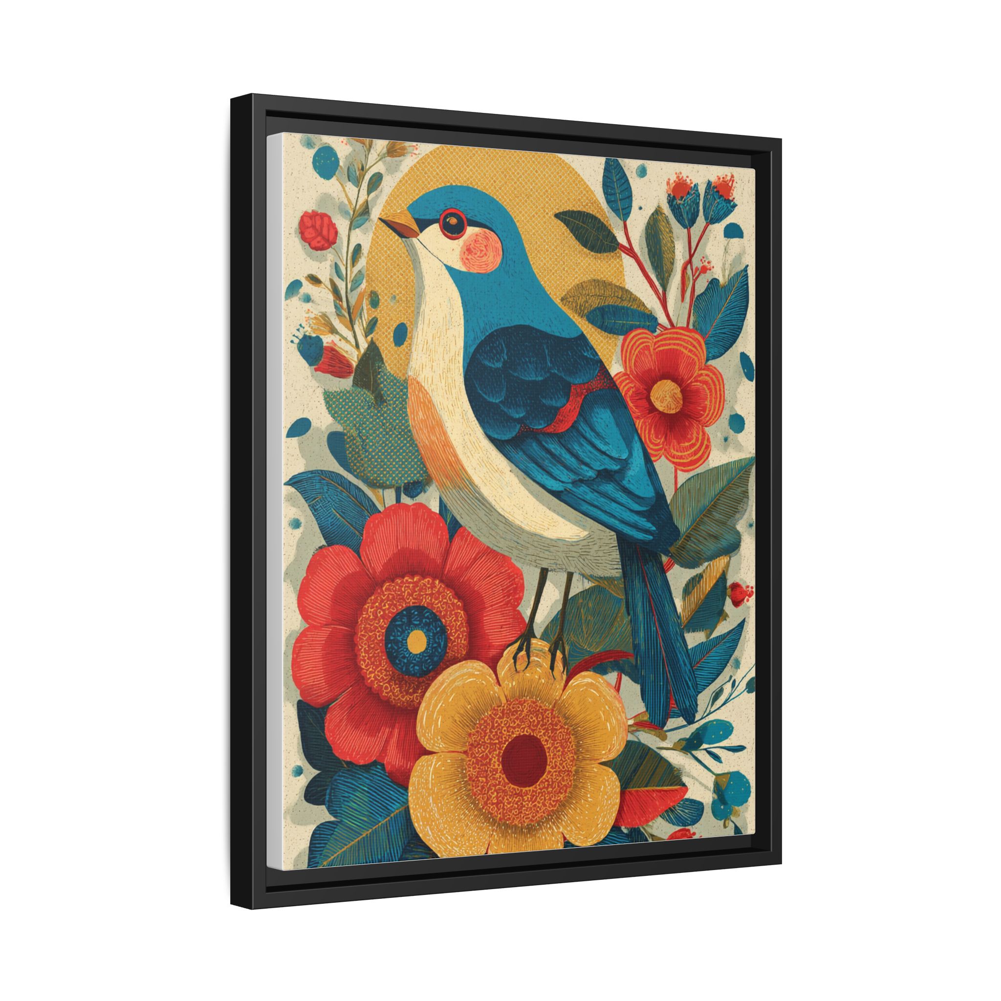 Folk Art Bird Print | Vintage Botanical Floral Illustration | Framed Canvas Print - Image 14