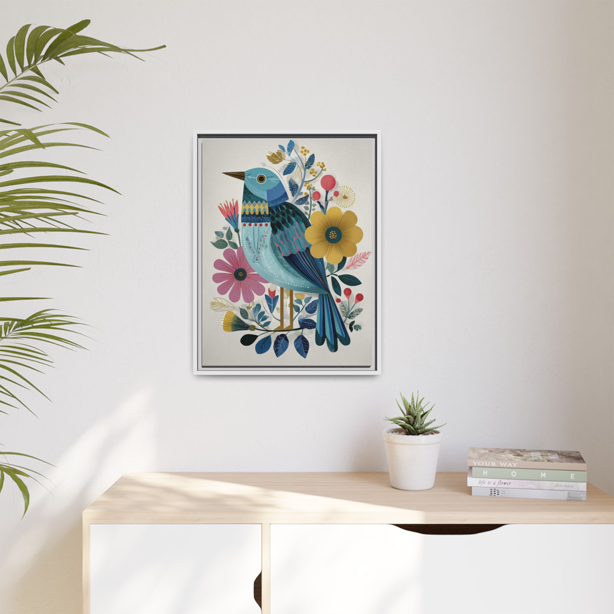 Folk Art Bird Print | Colorful Floral Nature Poster | Framed Canvas Print - Image 31