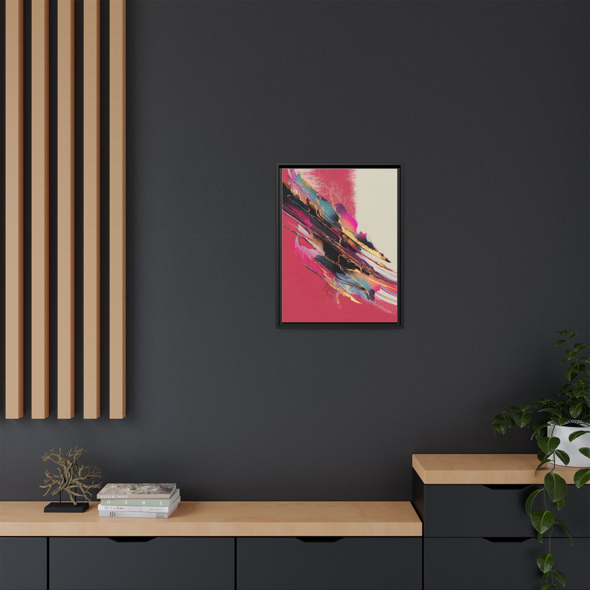Abstract Art Print | Pink Coral Black Gold Modern Wall Art | Framed Canvas Print - Image 28