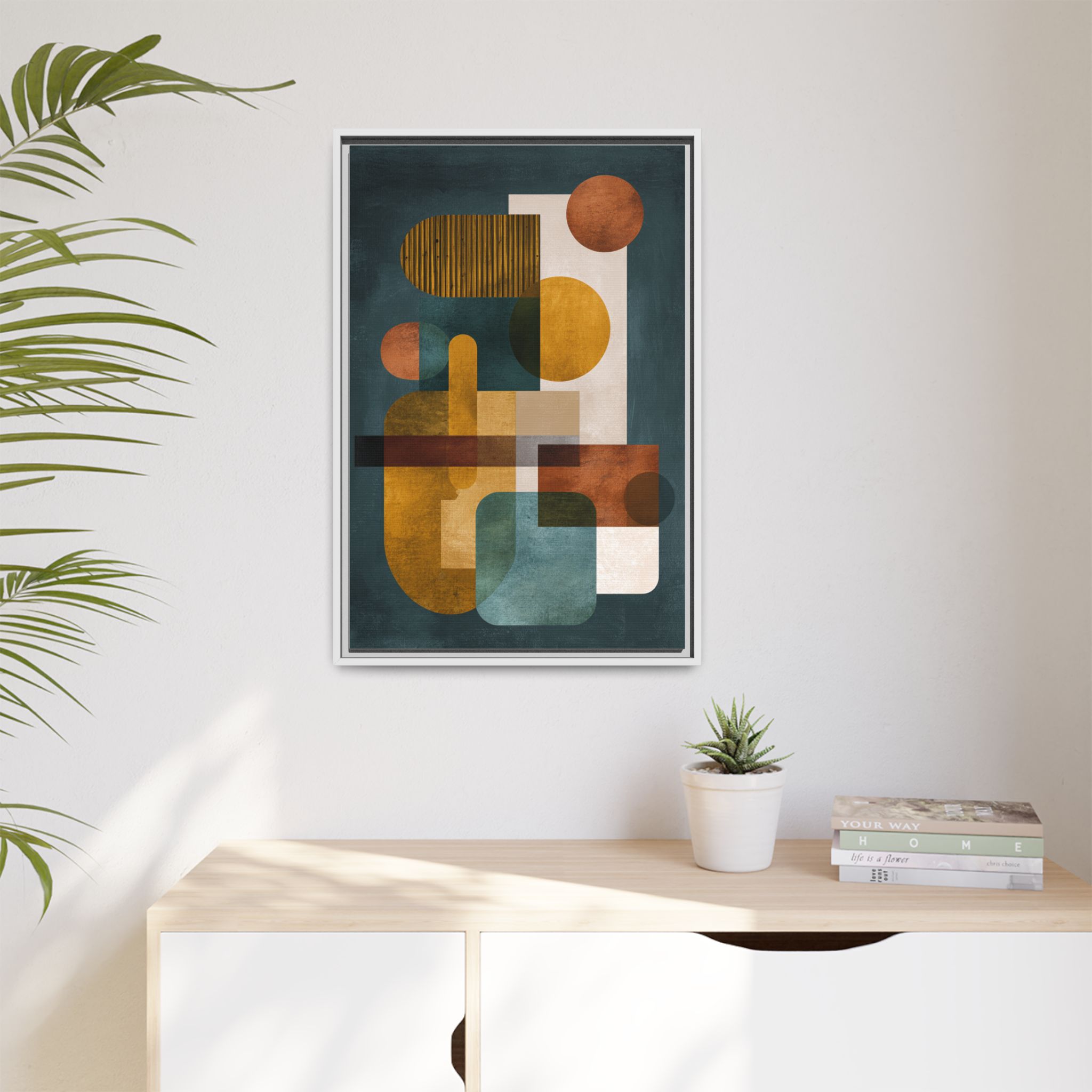 Mid Century Geometric Wall Art Print | Navy Gold Terracotta Abstract Shapes | Boho Modern Living Room Art | Framed Canvas Print - Image 15
