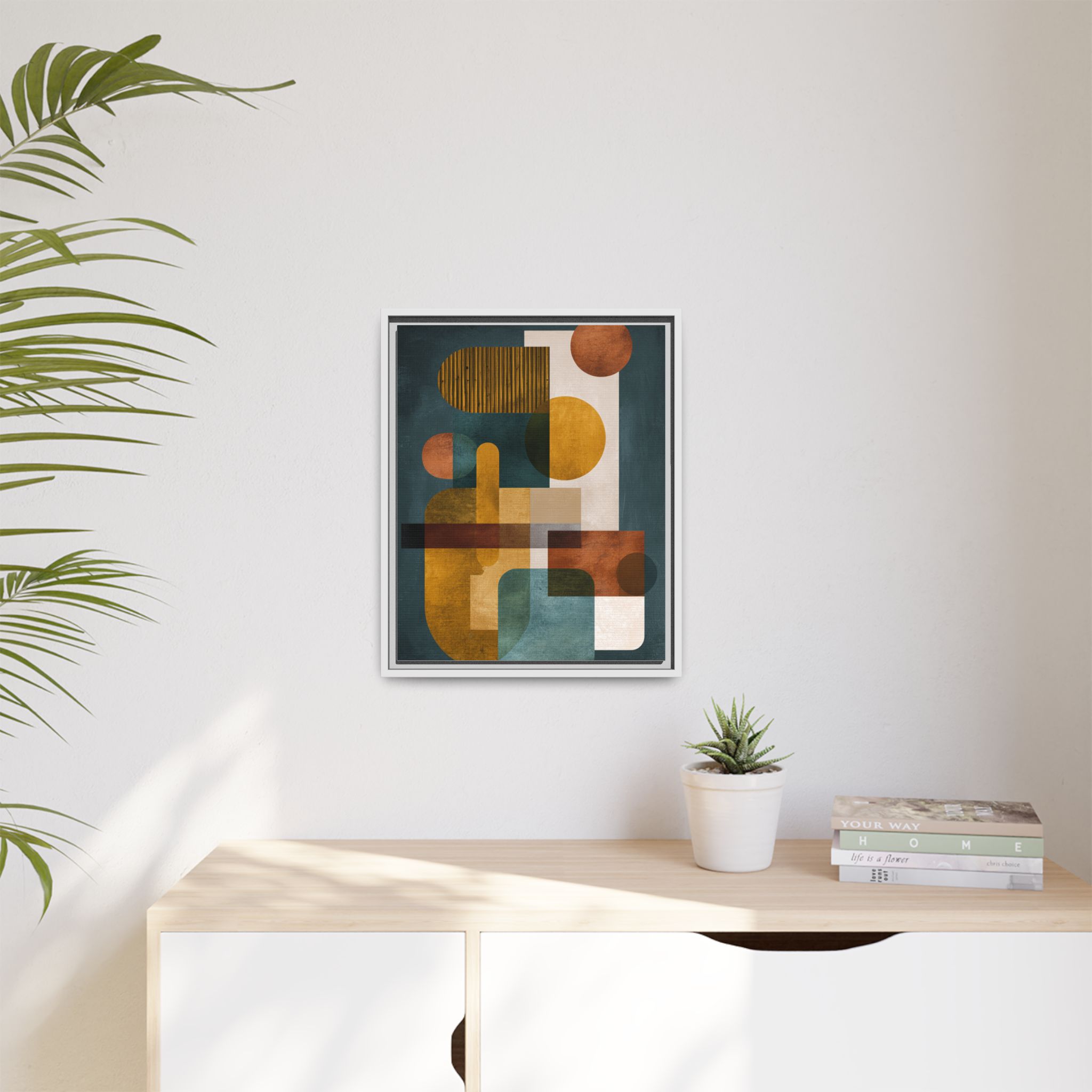 Mid Century Geometric Wall Art Print | Navy Gold Terracotta Abstract Shapes | Boho Modern Living Room Art | Framed Canvas Print - Image 27