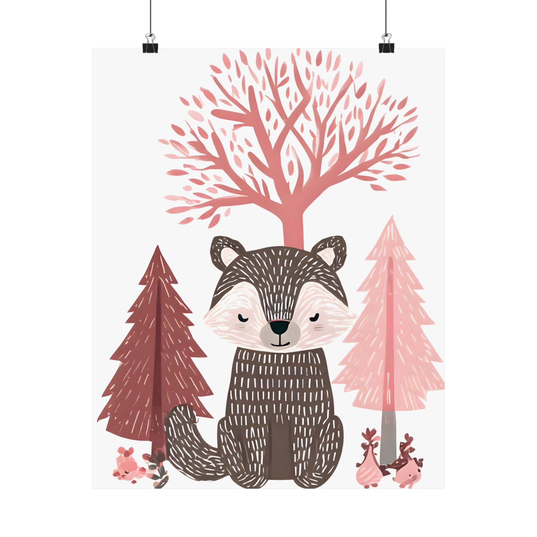 Woodland Bear Nursery Art | Pink Scandinavian Forest Animal Print | Matte Poster Print - Image 9