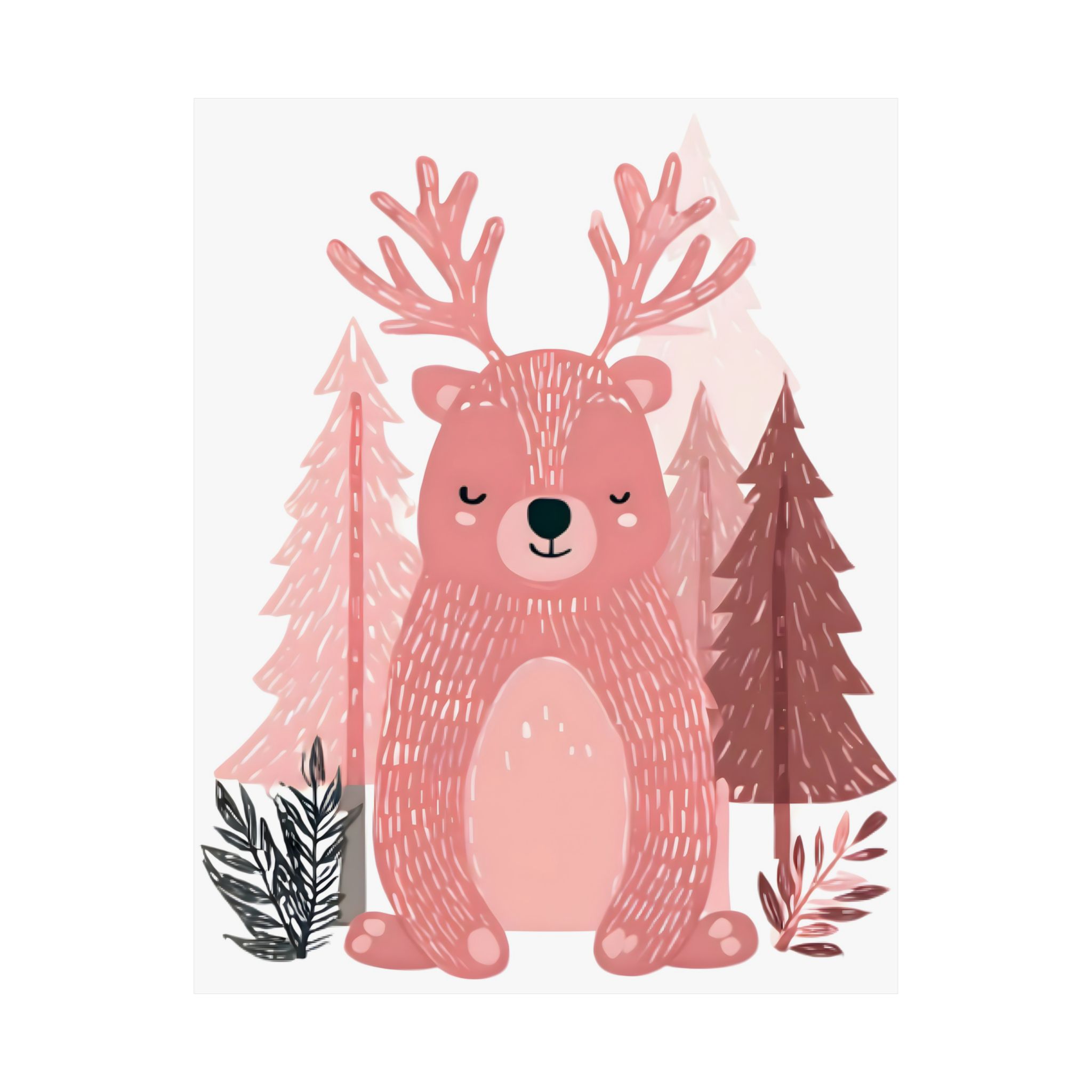 Pink Bear Antlers Art Print | Whimsical Woodland Nursery Wall Art | Matte Poster Print - Image 18