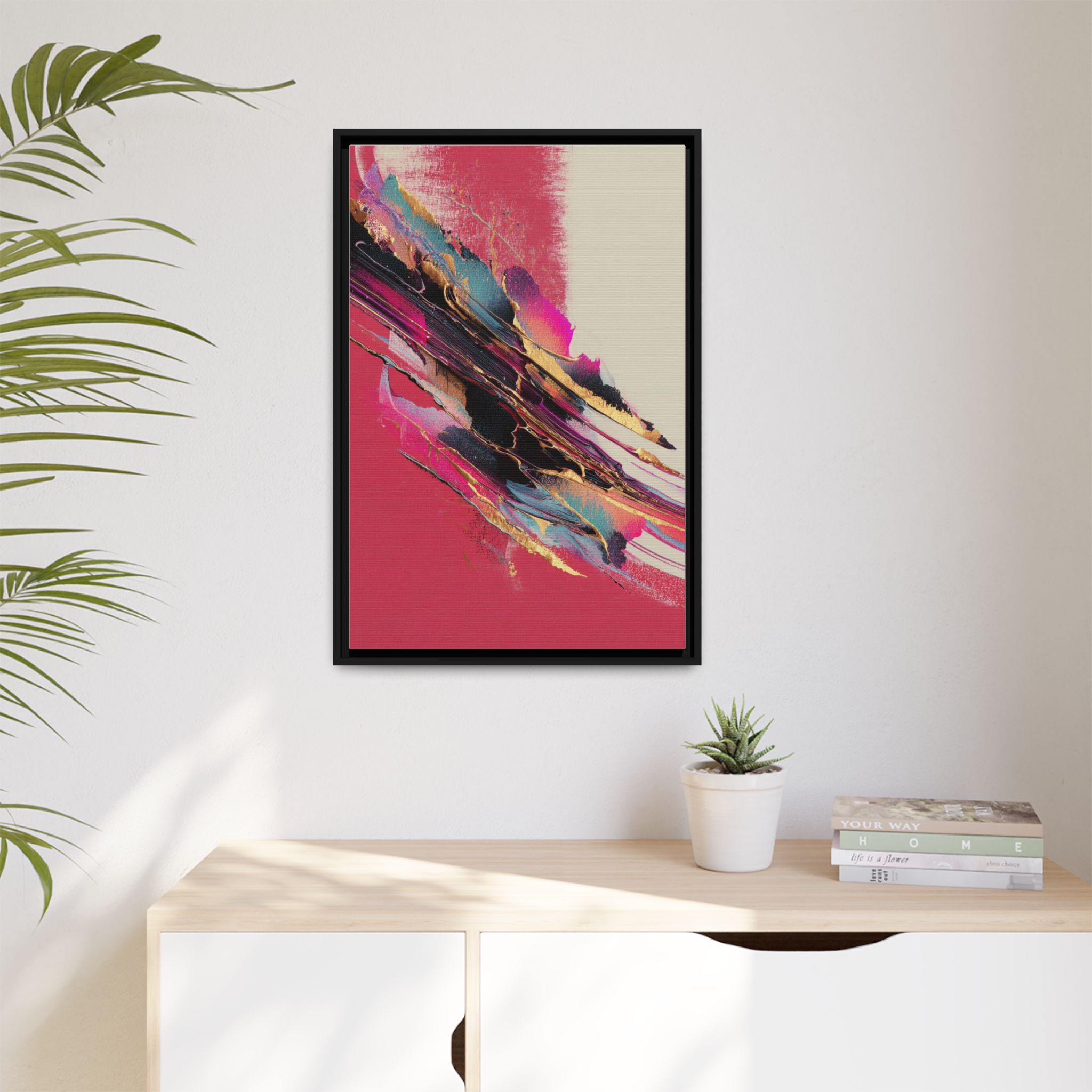 Abstract Art Print | Pink Coral Black Gold Modern Wall Art | Framed Canvas Print - Image 3