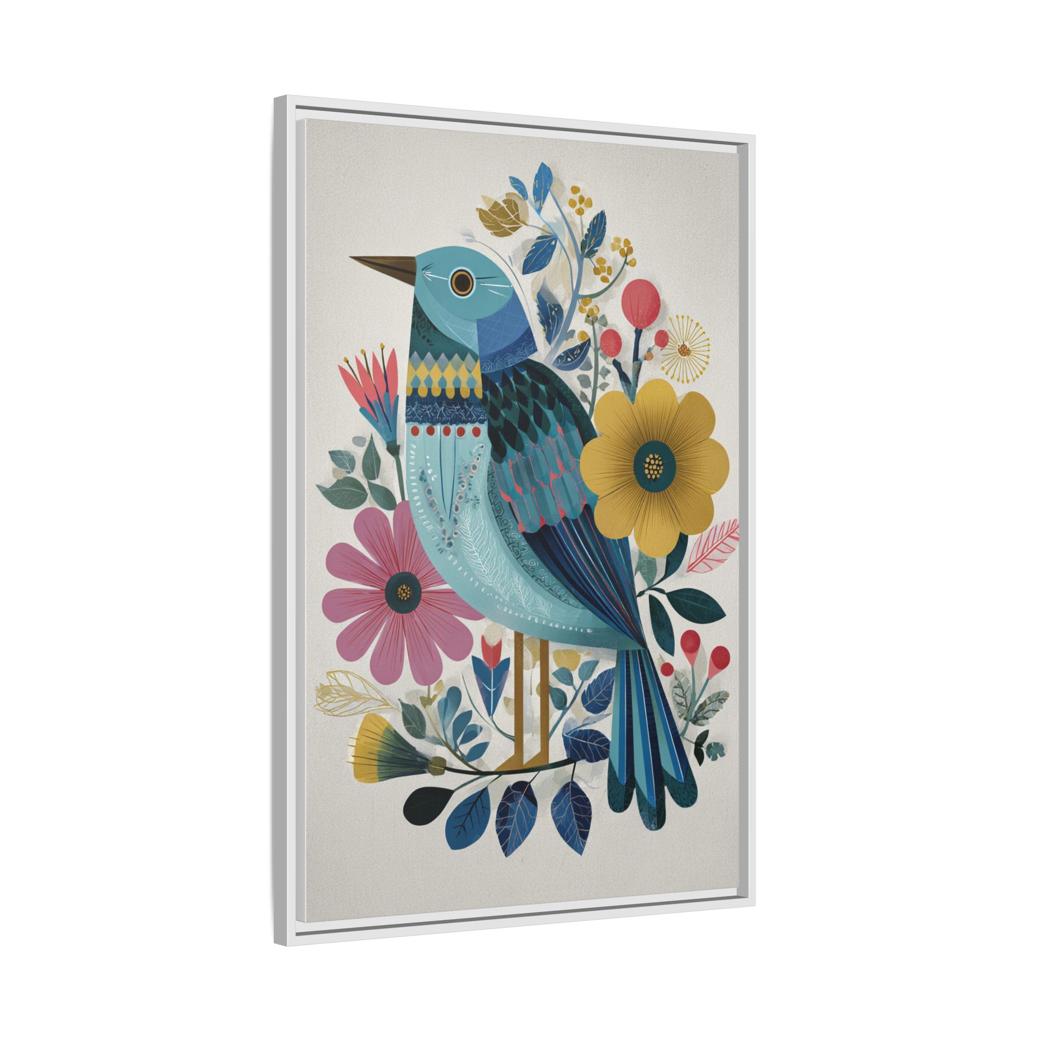 Folk Art Bird Print | Colorful Floral Nature Poster | Framed Canvas Print - Image 22