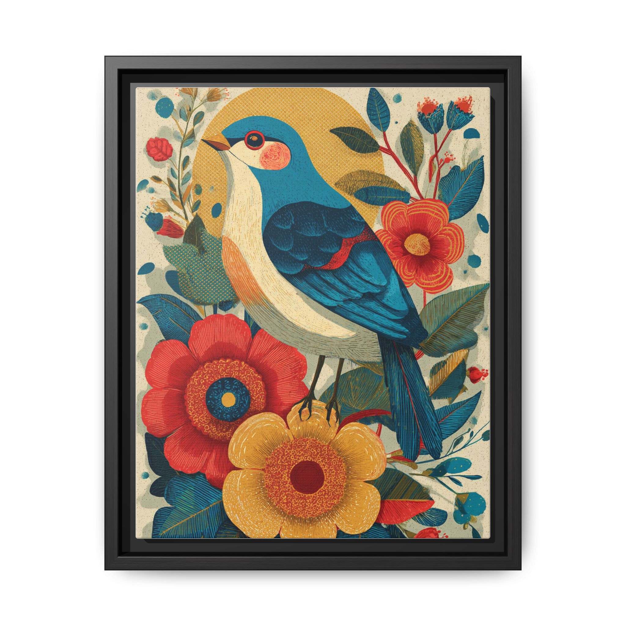 Folk Art Bird Print | Vintage Botanical Floral Illustration | Framed Canvas Print - Image 37