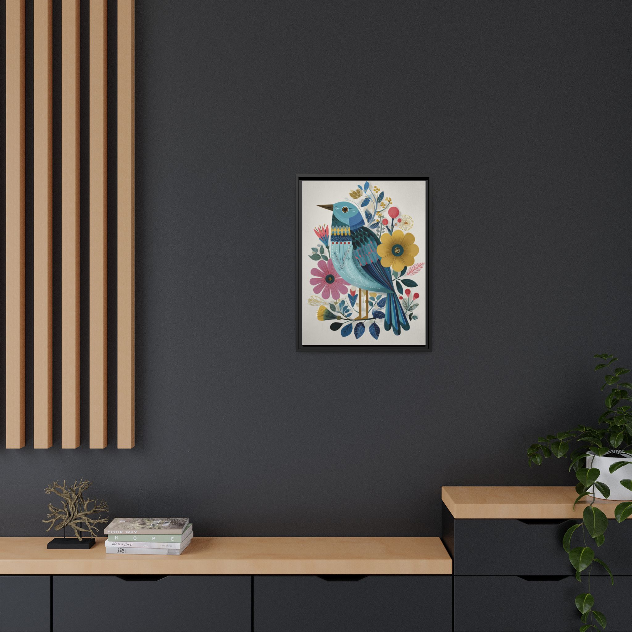 Folk Art Bird Print | Colorful Floral Nature Poster | Framed Canvas Print - Image 28