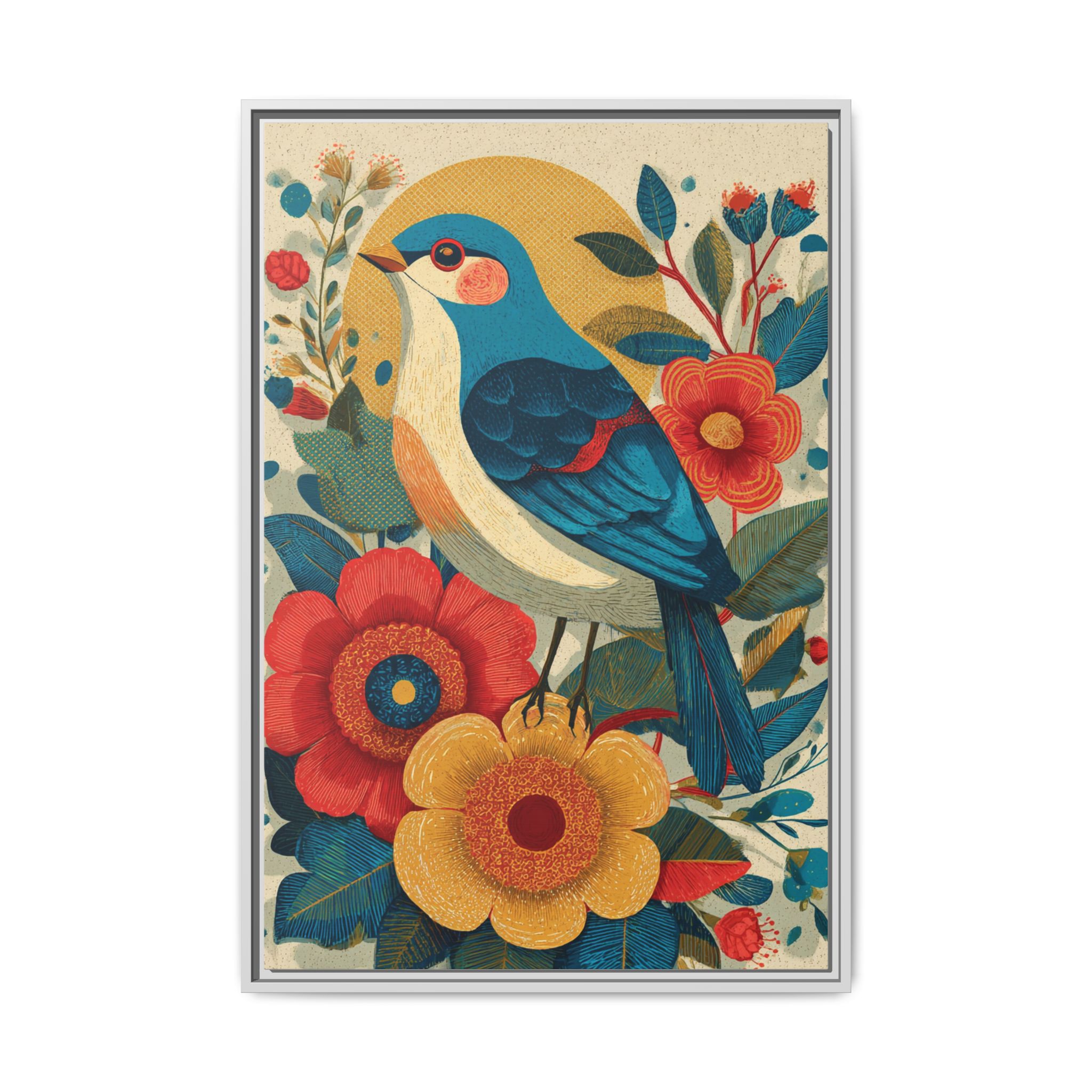 Folk Art Bird Print | Vintage Botanical Floral Illustration | Framed Canvas Print - Image 21