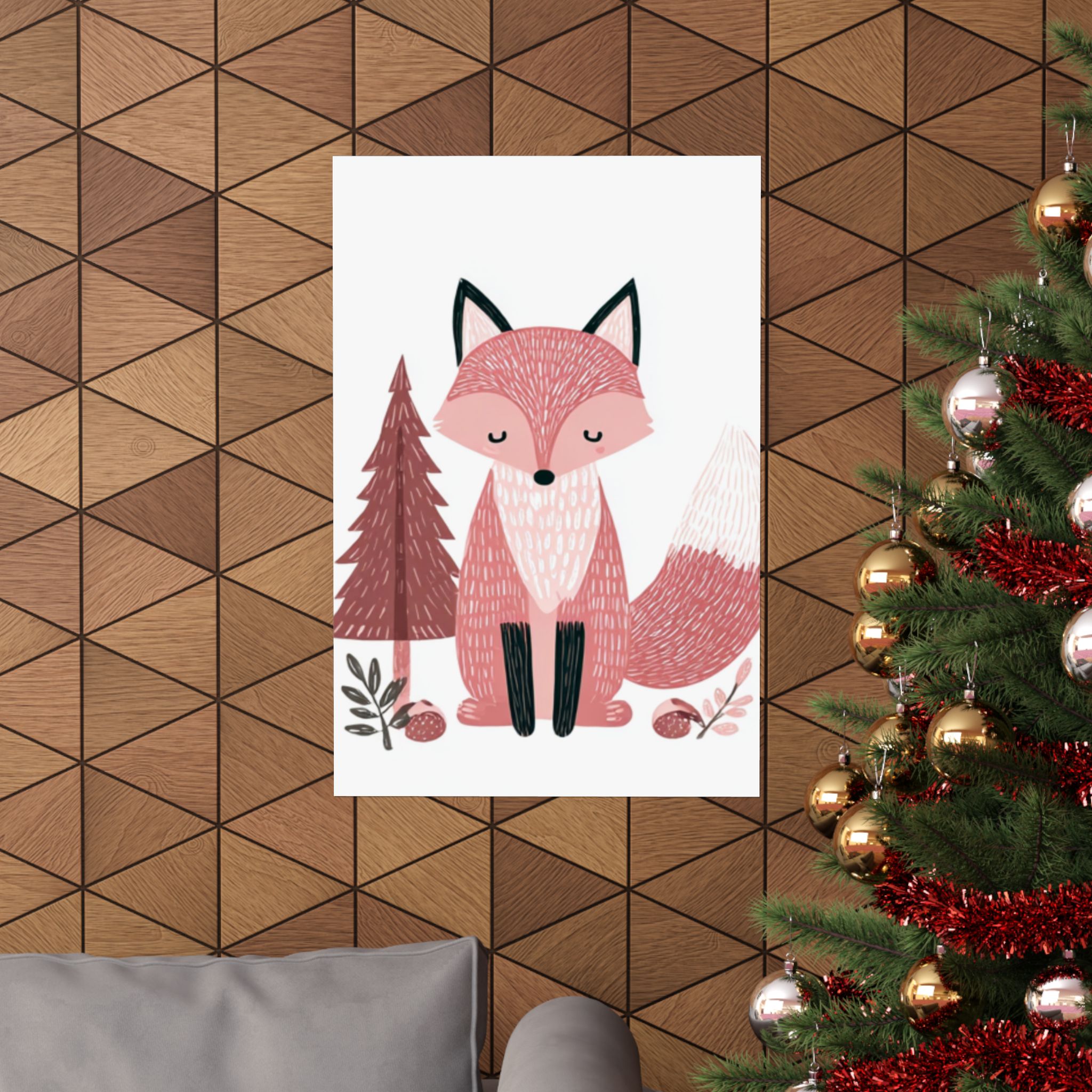 Pink Fox Woodland Nursery Art Print | Whimsical Forest Animal | Matte Poster Print - Image 4