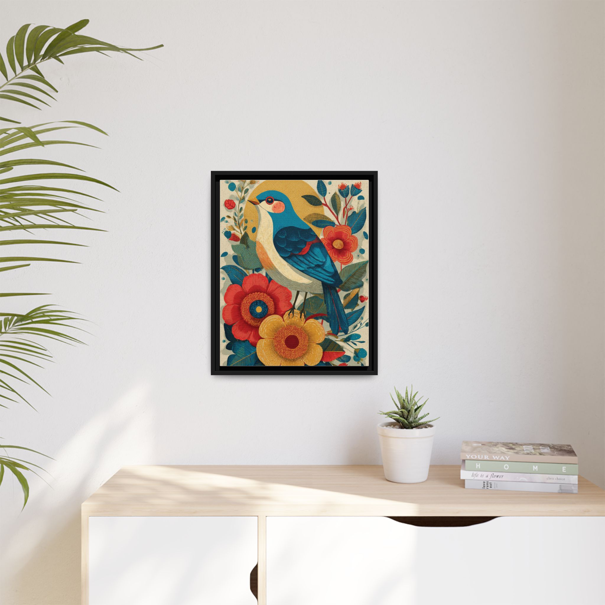 Folk Art Bird Print | Vintage Botanical Floral Illustration | Framed Canvas Print - Image 15