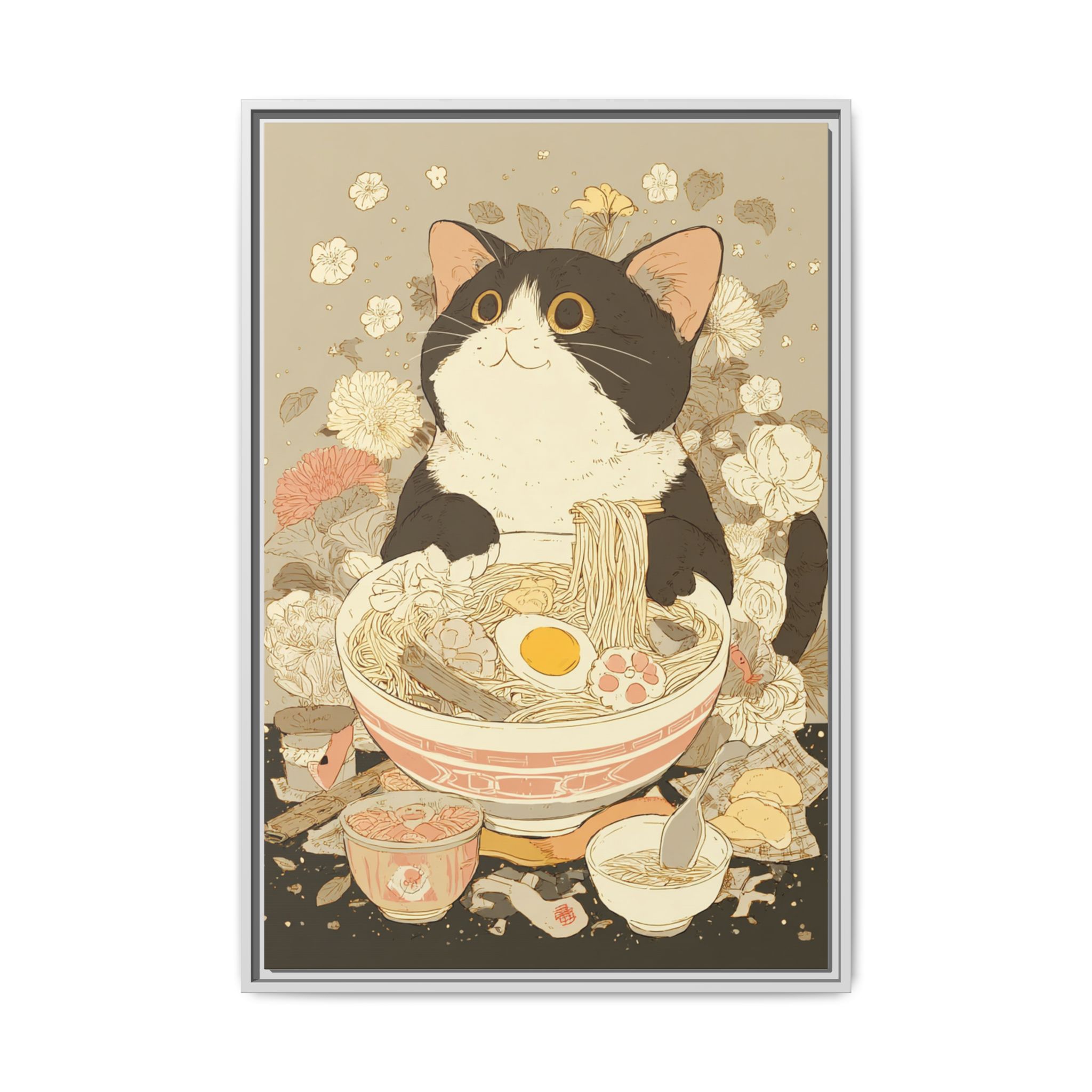 Kawaii Cat Ramen Print | Japanese Kitchen Wall Art | Framed Canvas Print - Image 37