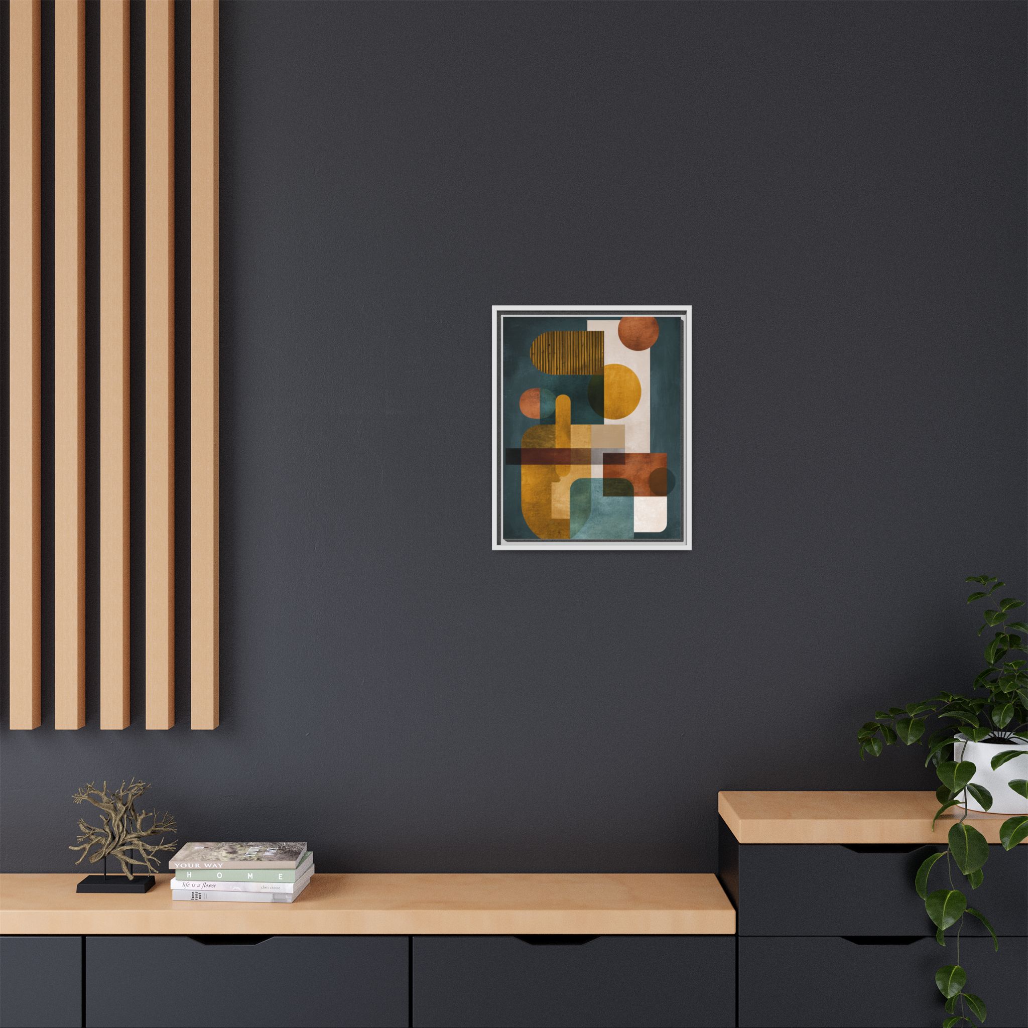 Mid Century Geometric Wall Art Print | Navy Gold Terracotta Abstract Shapes | Boho Modern Living Room Art | Framed Canvas Print - Image 28