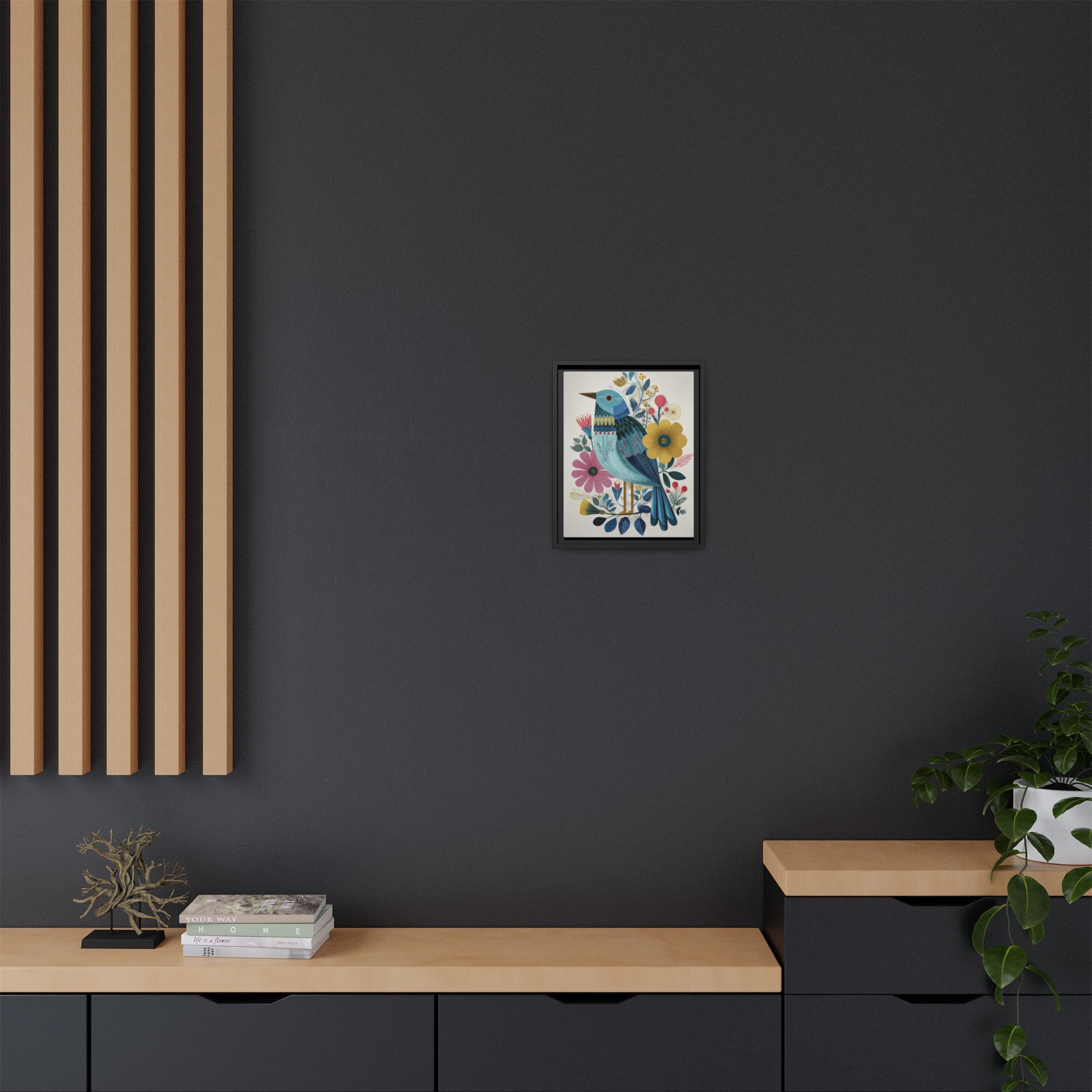 Folk Art Bird Print | Colorful Floral Nature Poster | Framed Canvas Print - Image 40