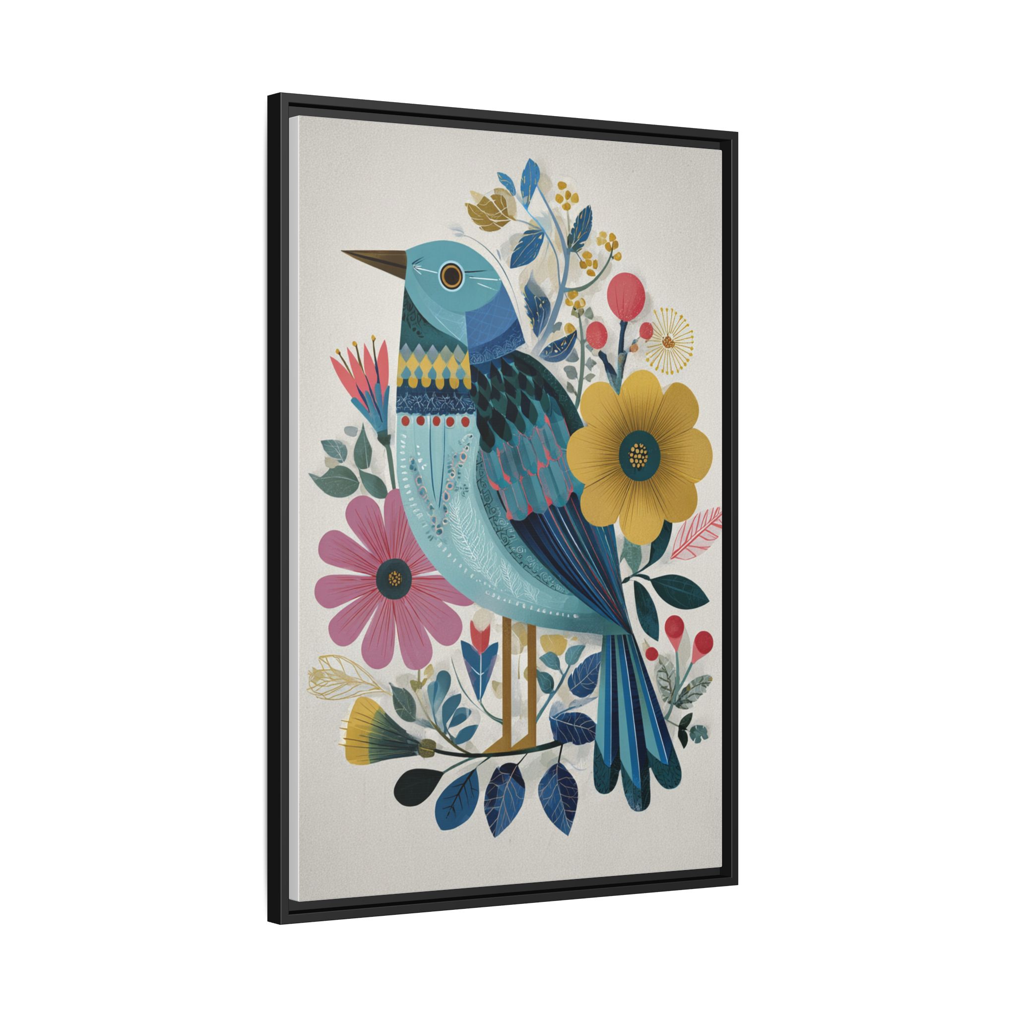 Folk Art Bird Print | Colorful Floral Nature Poster | Framed Canvas Print - Image 18
