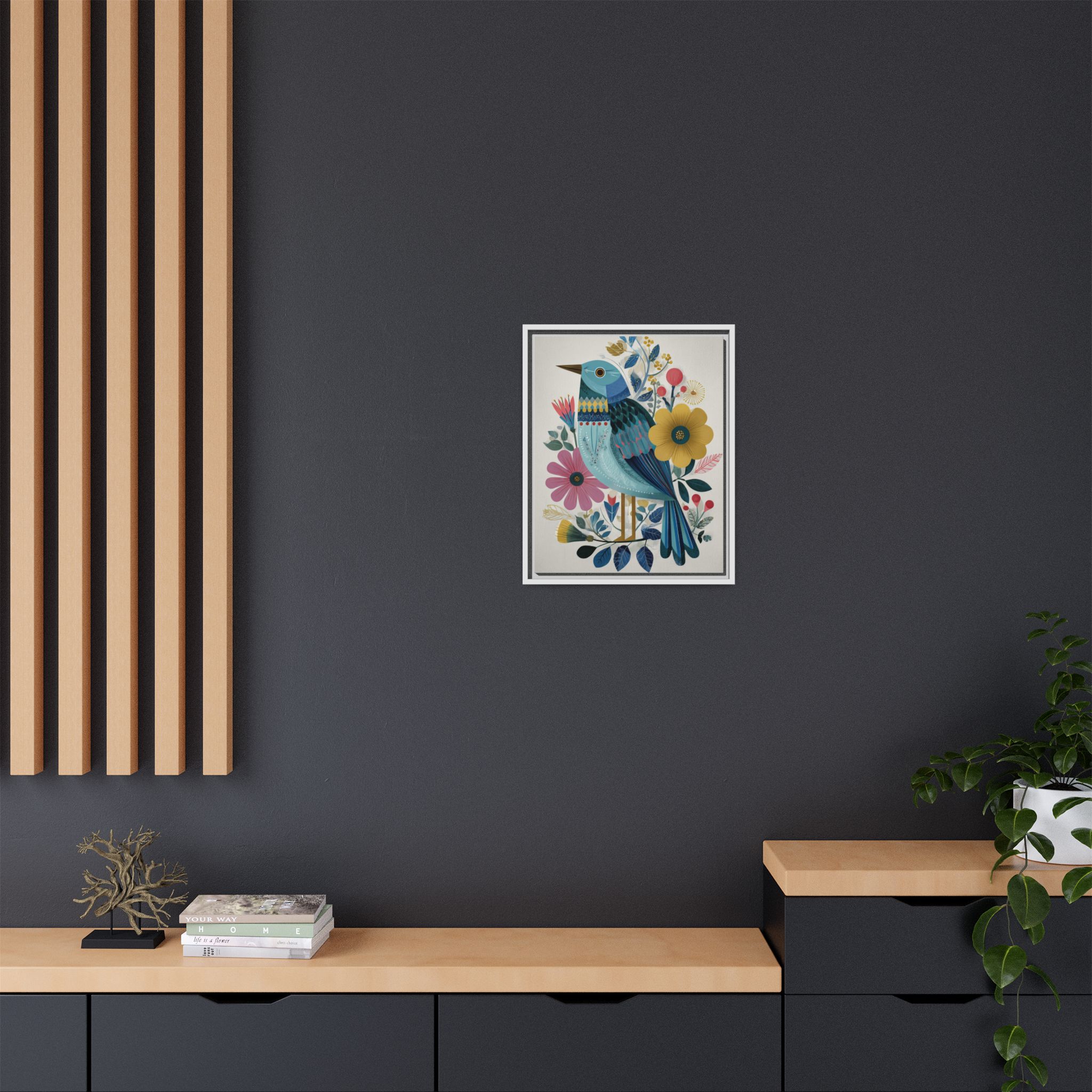 Folk Art Bird Print | Colorful Floral Nature Poster | Framed Canvas Print - Image 12