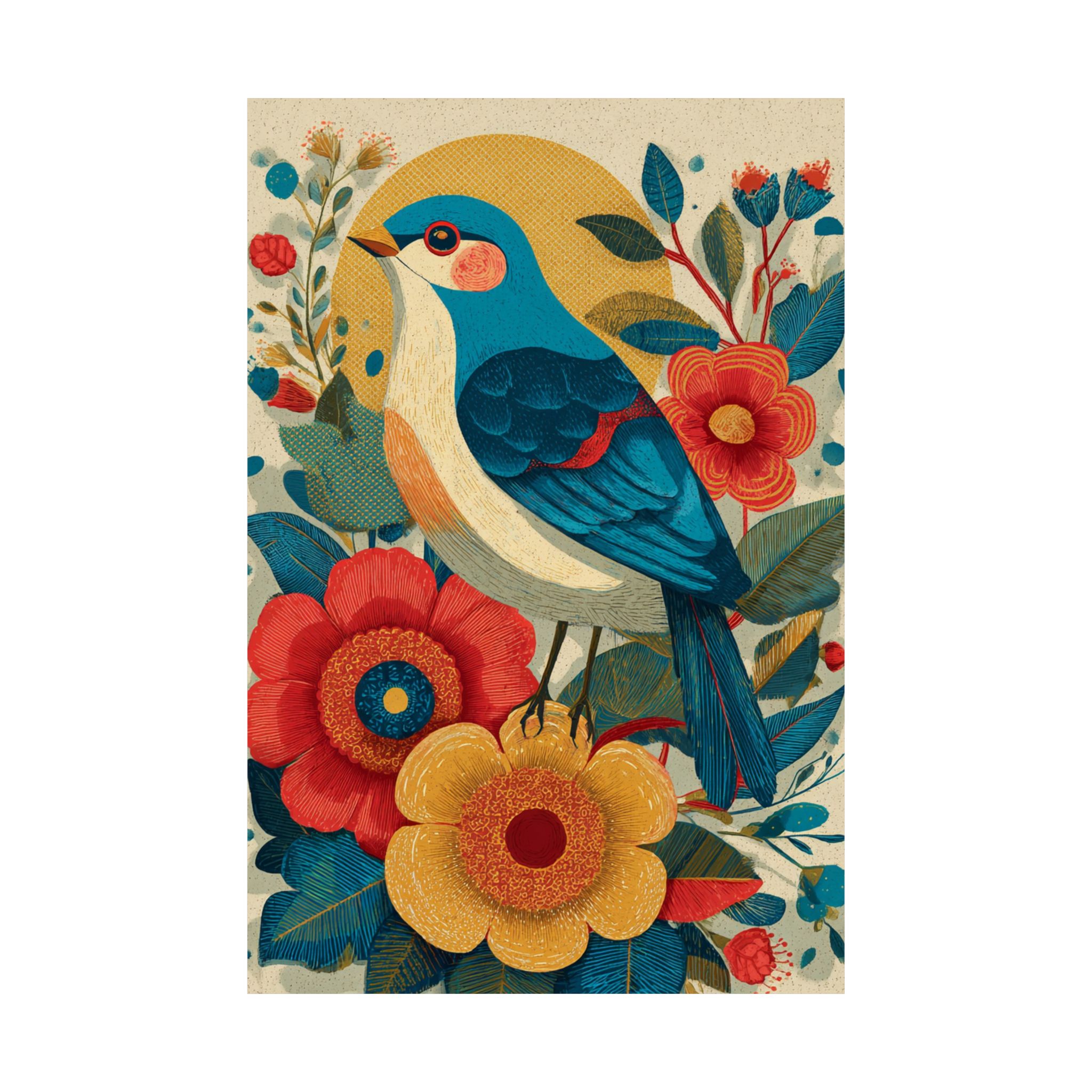 Folk Art Bird Print | Vintage Botanical Floral Illustration | Matte Poster Print - Image 22