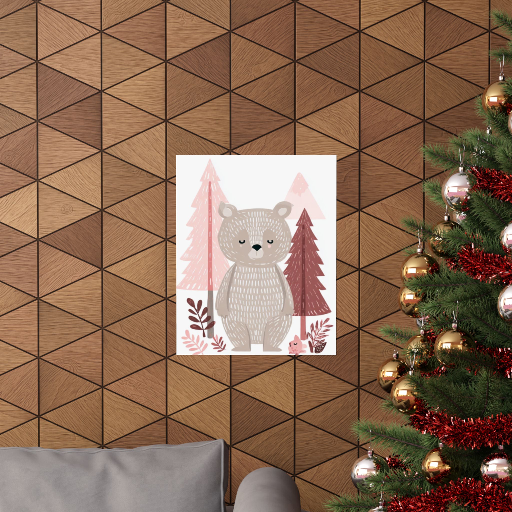 Woodland Bear Nursery Art Print | Pink Nordic Forest Animal | Matte Poster Print - Image 12
