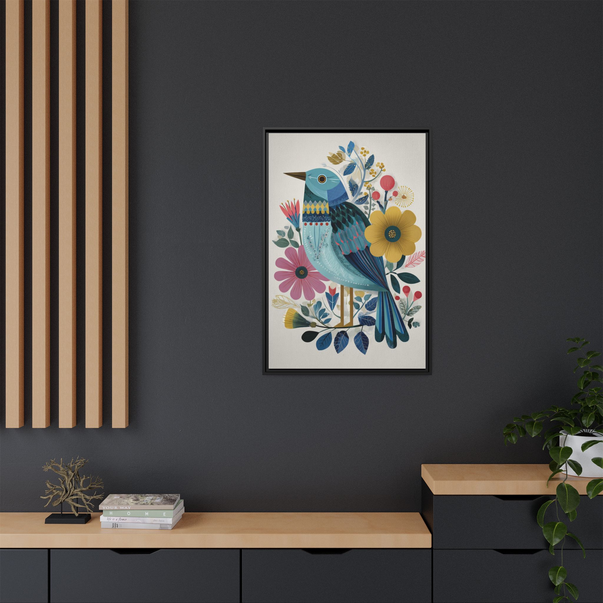 Folk Art Bird Print | Colorful Floral Nature Poster | Framed Canvas Print - Image 20