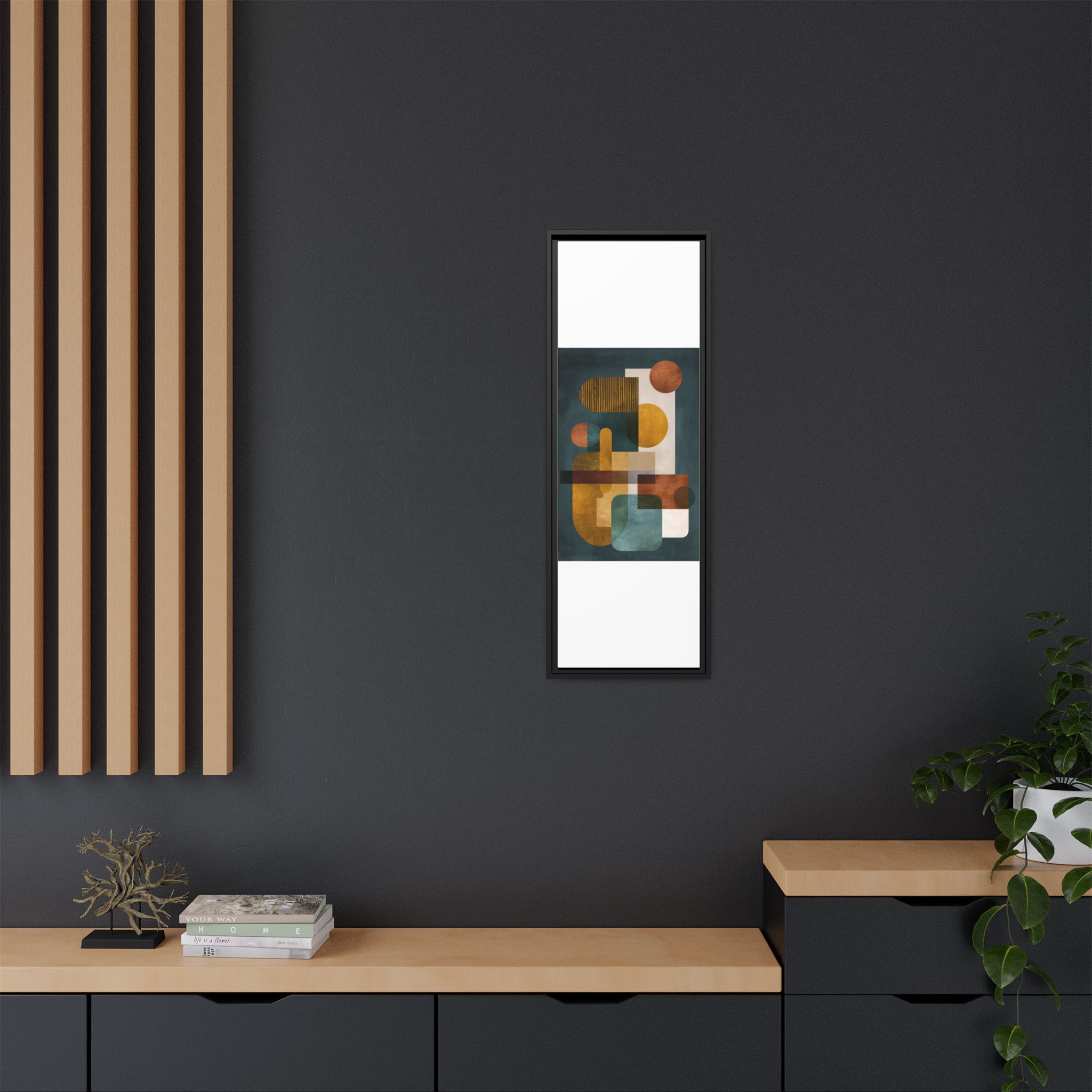 Mid Century Geometric Wall Art Print | Navy Gold Terracotta Abstract Shapes | Boho Modern Living Room Art | Framed Canvas Print - Image 8