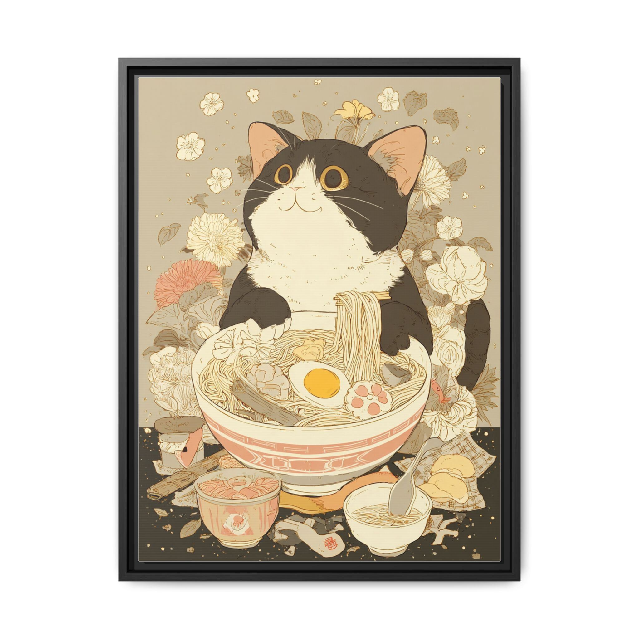 Kawaii Cat Ramen Print | Japanese Kitchen Wall Art | Framed Canvas Print - Image 41