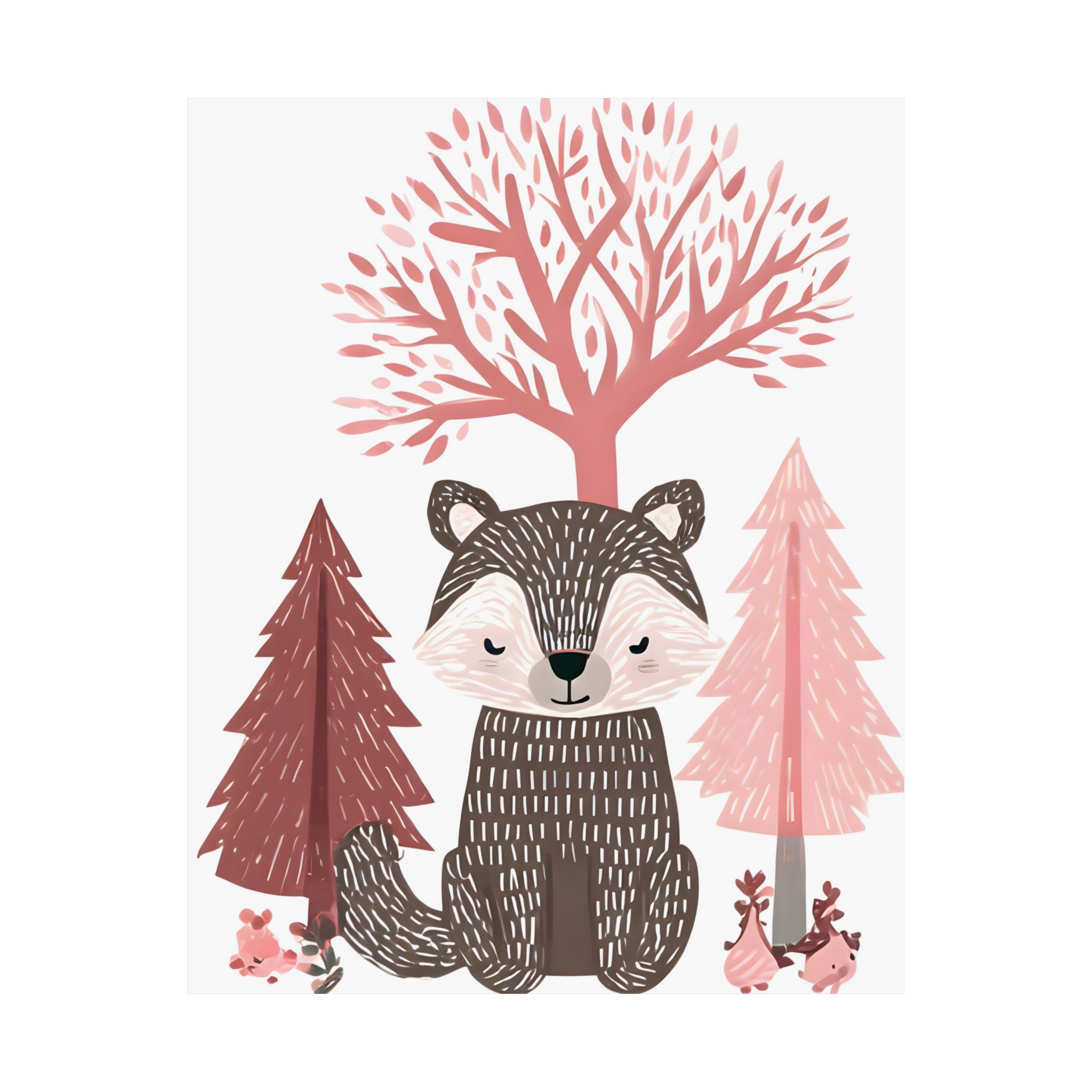 Woodland Bear Nursery Art | Pink Scandinavian Forest Animal Print | Matte Poster Print - Image 10