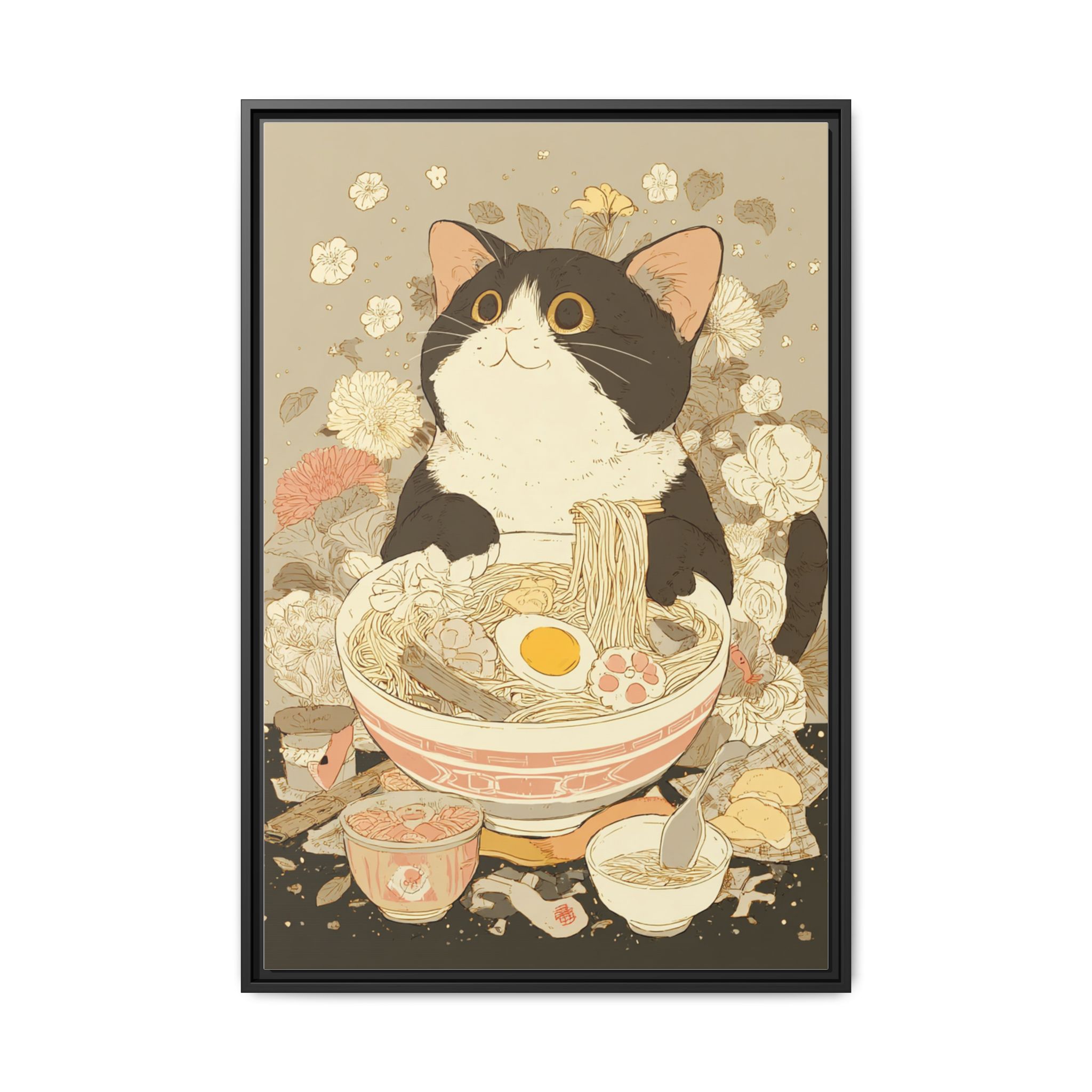 Kawaii Cat Ramen Print | Japanese Kitchen Wall Art | Framed Canvas Print - Image 33