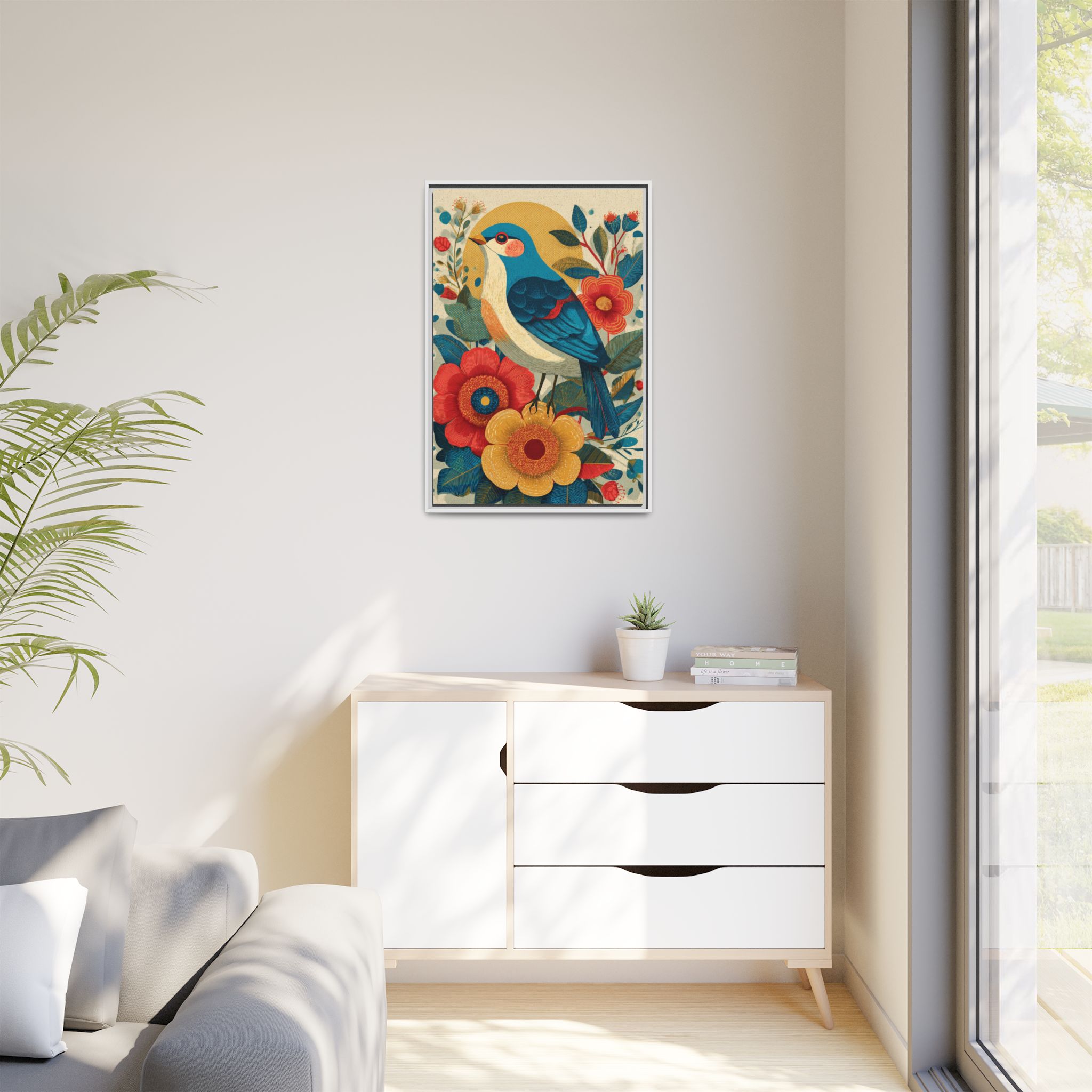 Folk Art Bird Print | Vintage Botanical Floral Illustration | Framed Canvas Print - Image 23