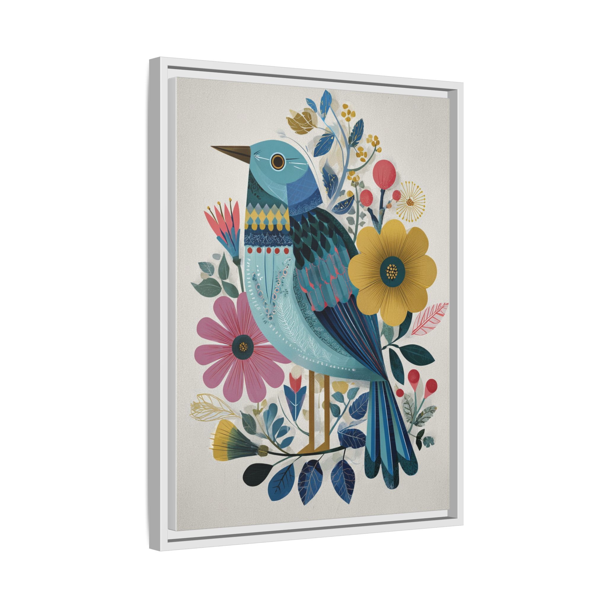 Folk Art Bird Print | Colorful Floral Nature Poster | Framed Canvas Print - Image 30