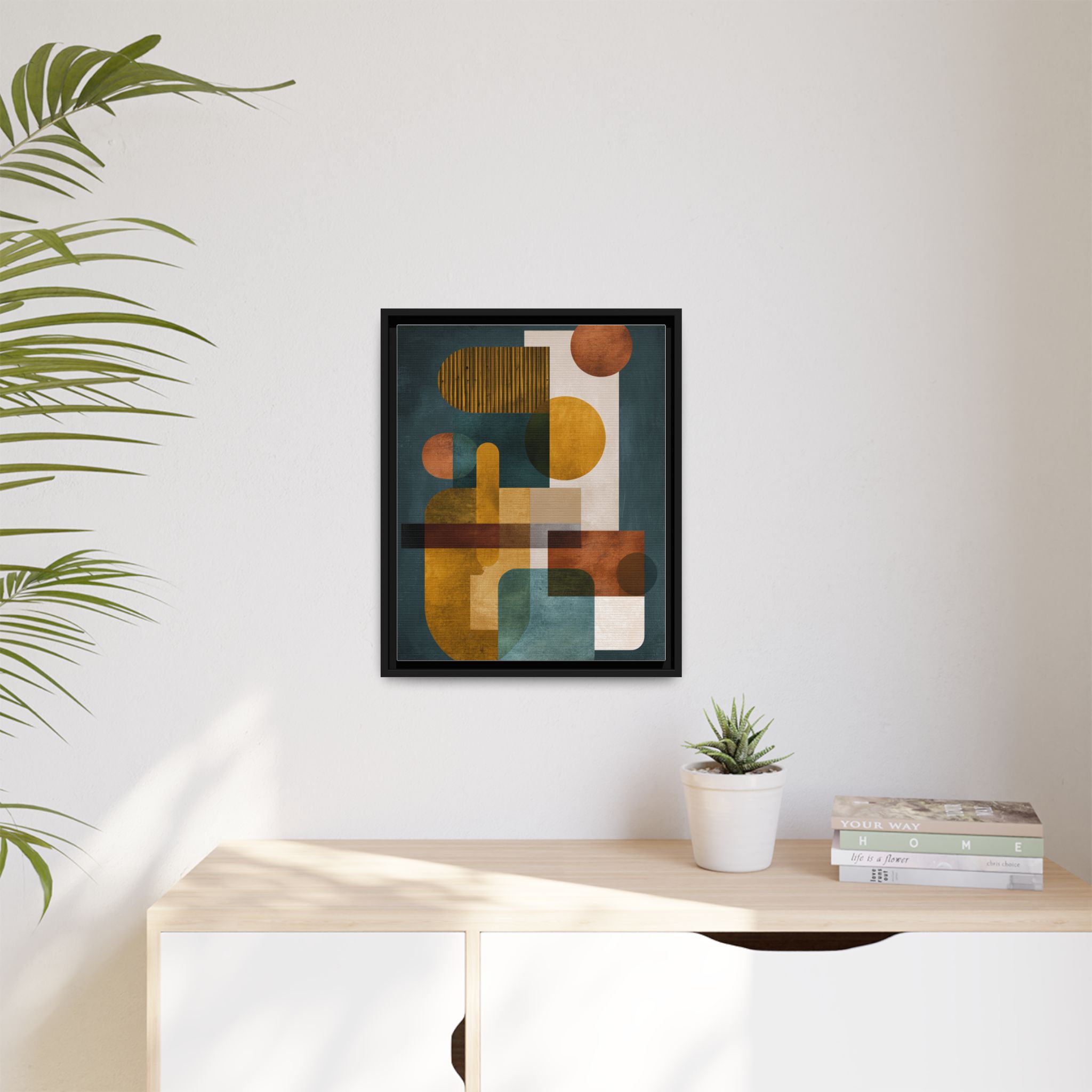 Mid Century Geometric Wall Art Print | Navy Gold Terracotta Abstract Shapes | Boho Modern Living Room Art | Framed Canvas Print - Image 31