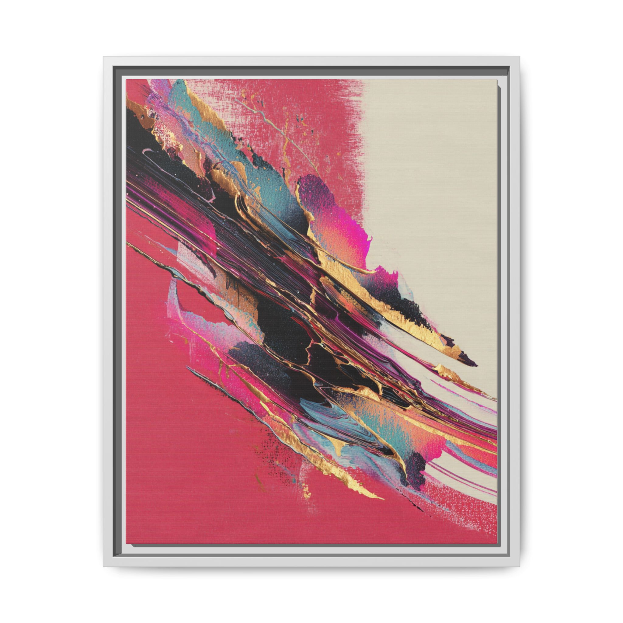 Abstract Art Print | Pink Coral Black Gold Modern Wall Art | Framed Canvas Print - Image 9
