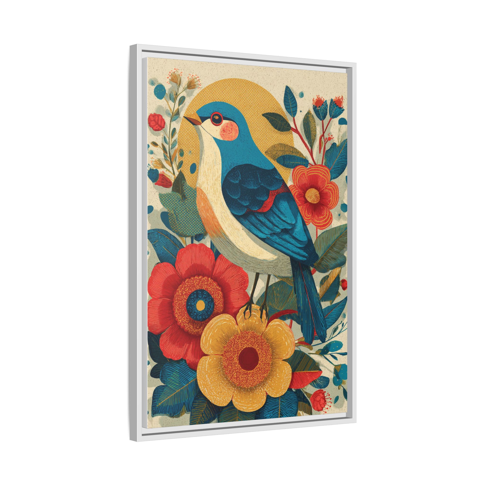 Folk Art Bird Print | Vintage Botanical Floral Illustration | Framed Canvas Print - Image 6