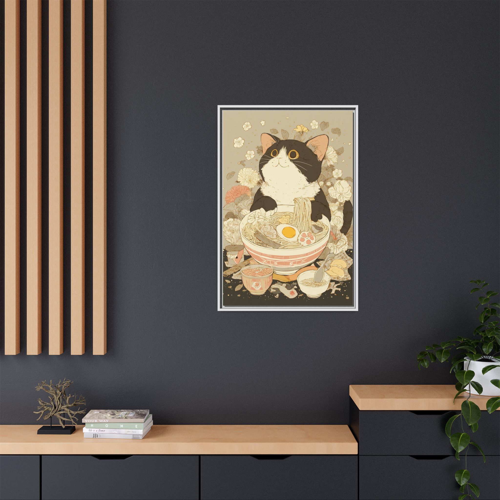 Kawaii Cat Ramen Print | Japanese Kitchen Wall Art | Framed Canvas Print - Image 40
