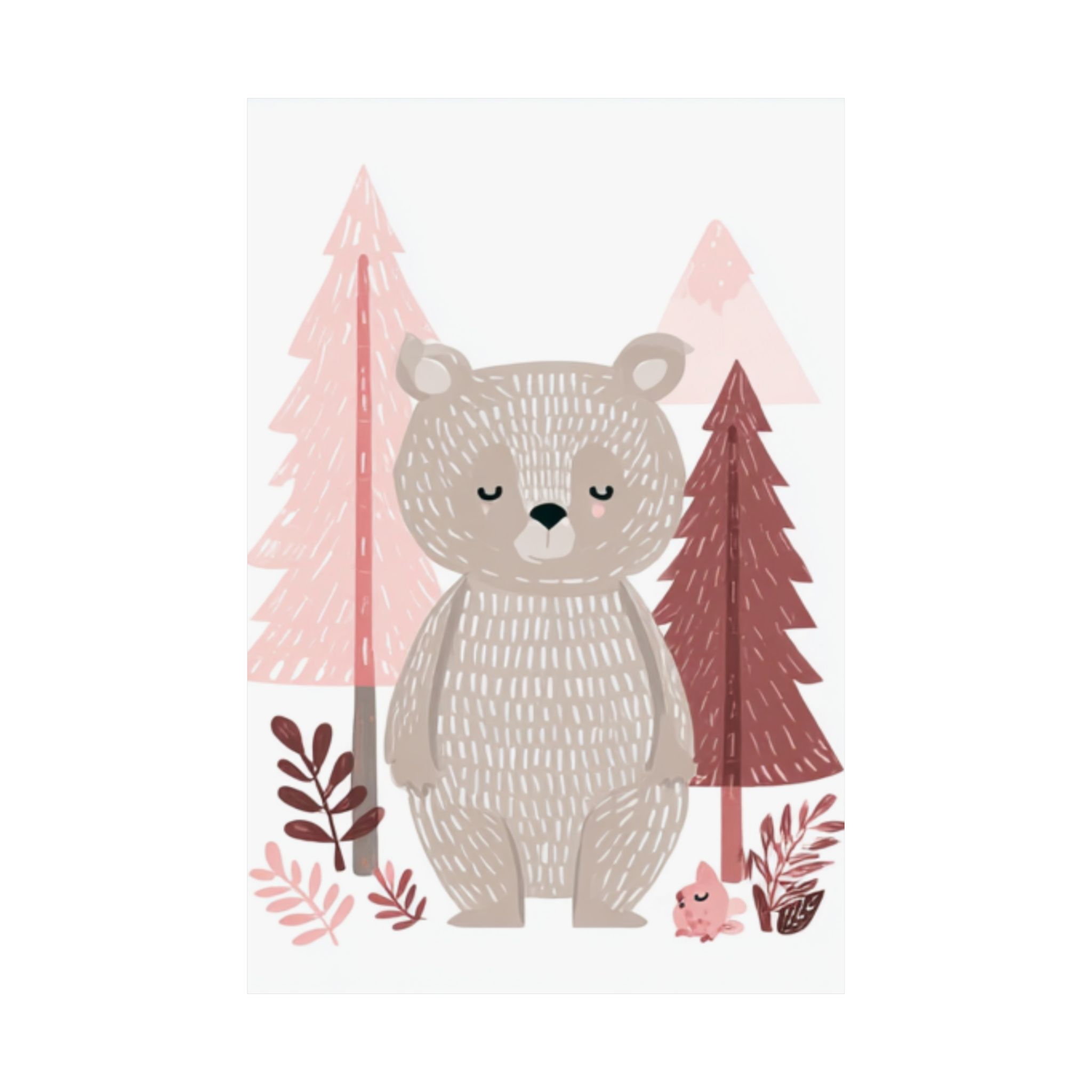 Woodland Bear Nursery Art Print | Pink Nordic Forest Animal | Matte Poster Print - Image 22