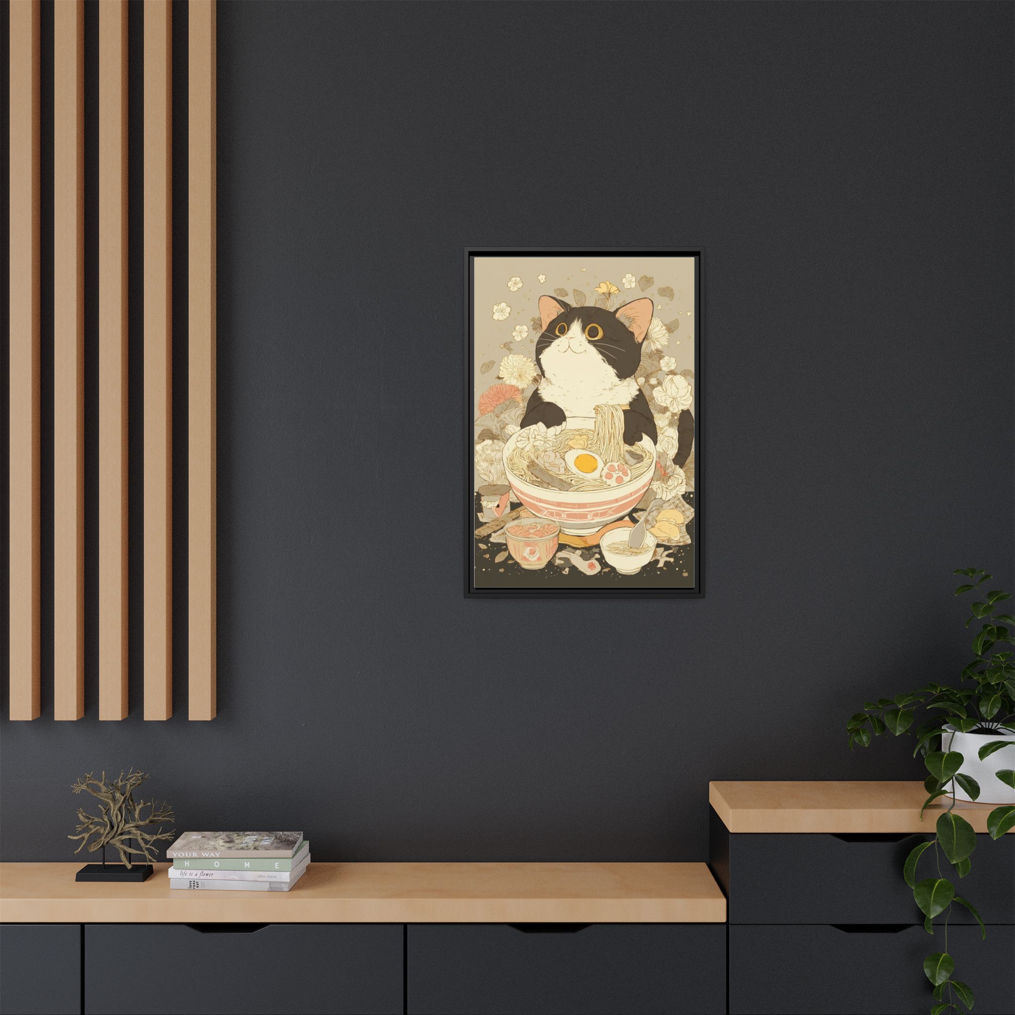 Kawaii Cat Ramen Print | Japanese Kitchen Wall Art | Framed Canvas Print - Image 12