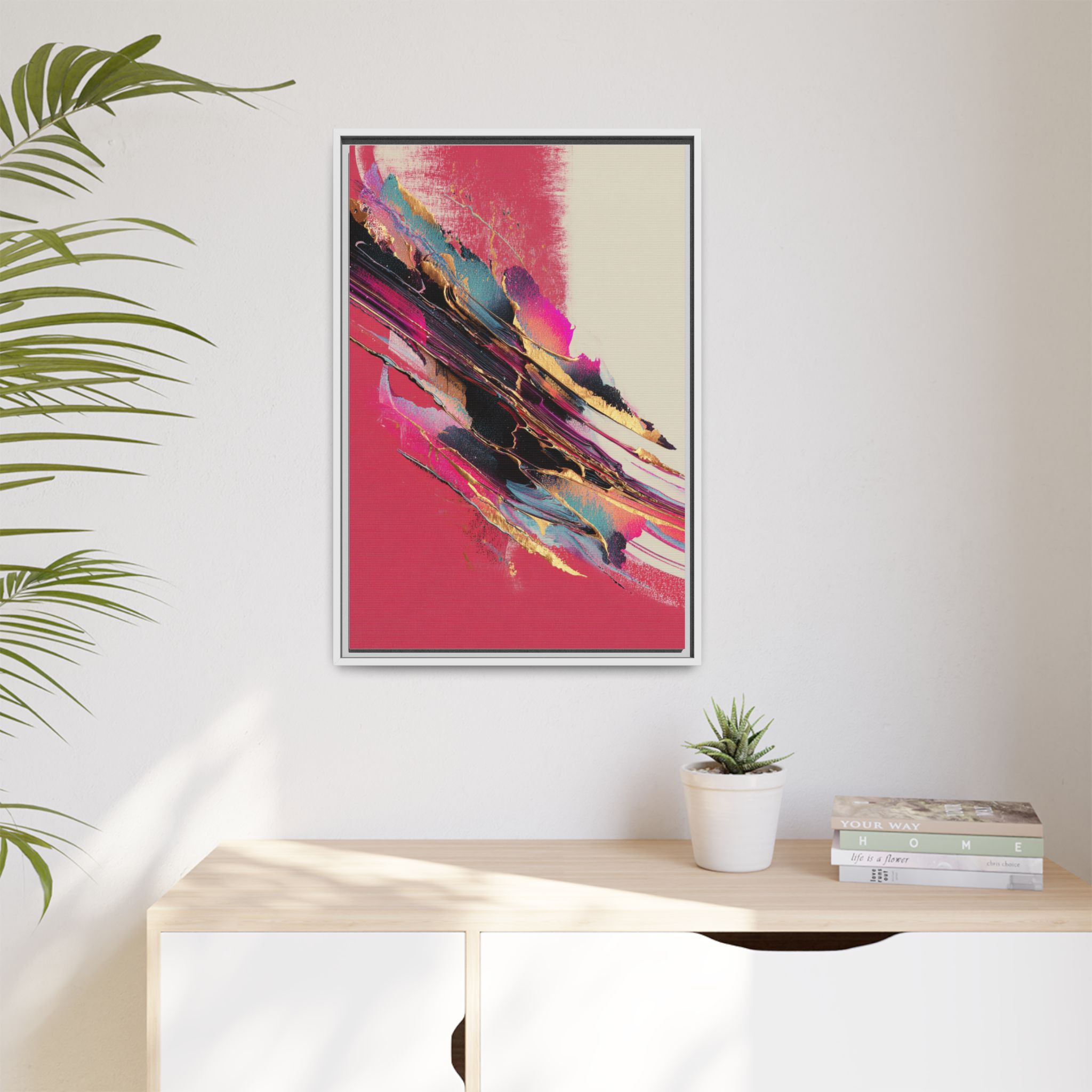 Abstract Art Print | Pink Coral Black Gold Modern Wall Art | Framed Canvas Print - Image 7