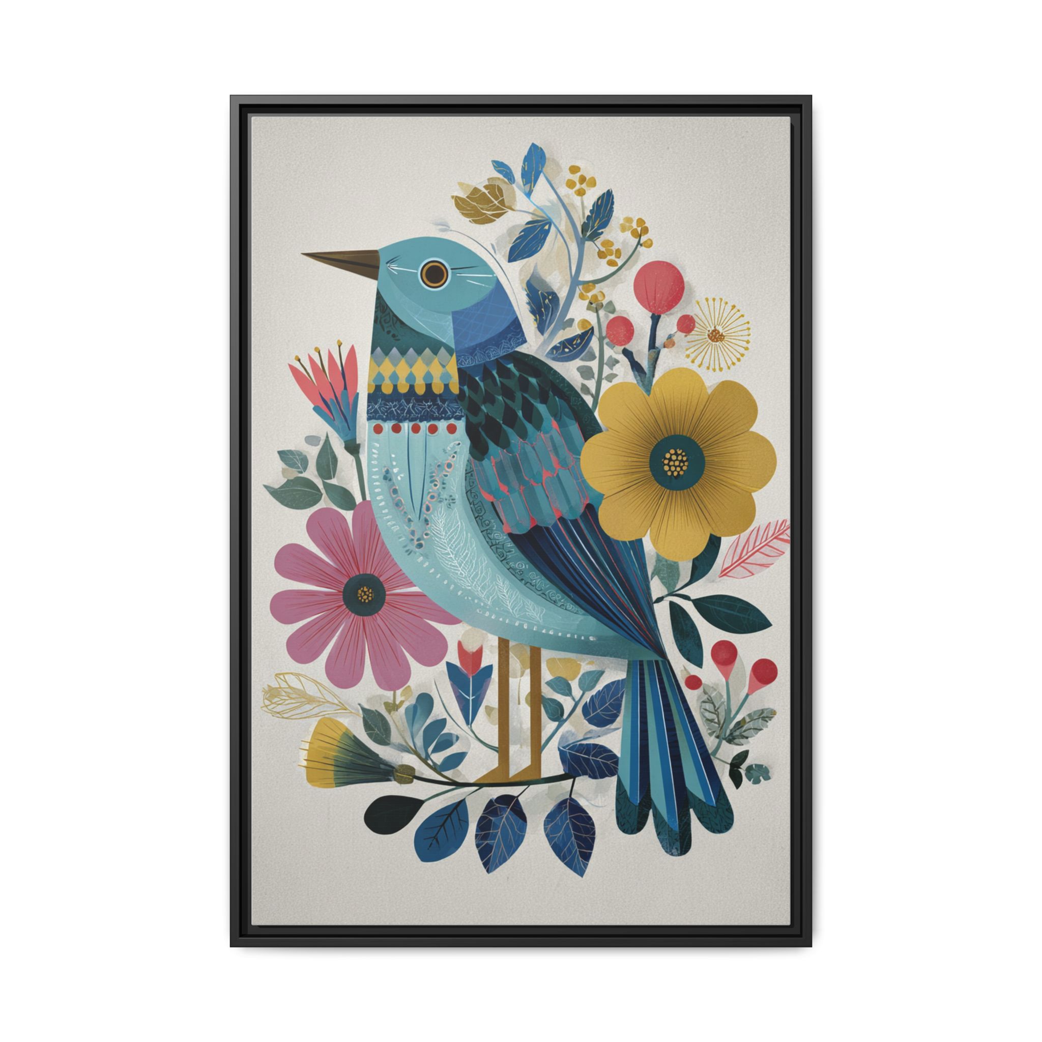 Folk Art Bird Print | Colorful Floral Nature Poster | Framed Canvas Print - Image 17