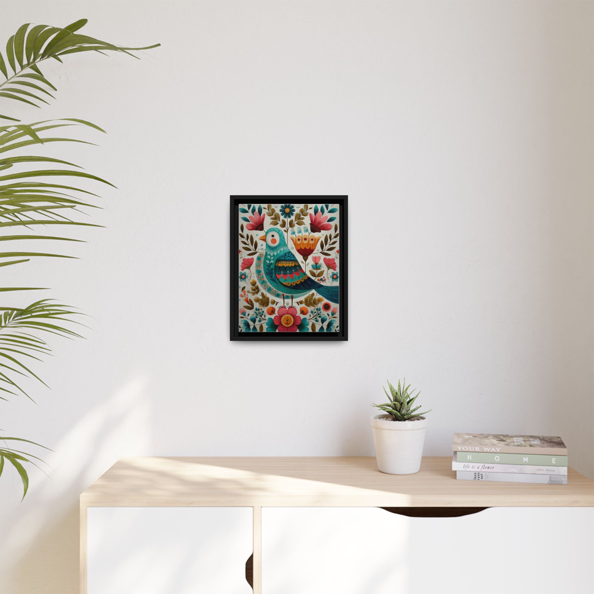 Folk Art Bird Print | Scandinavian Floral Illustration Boho | Framed Canvas Print - Image 39