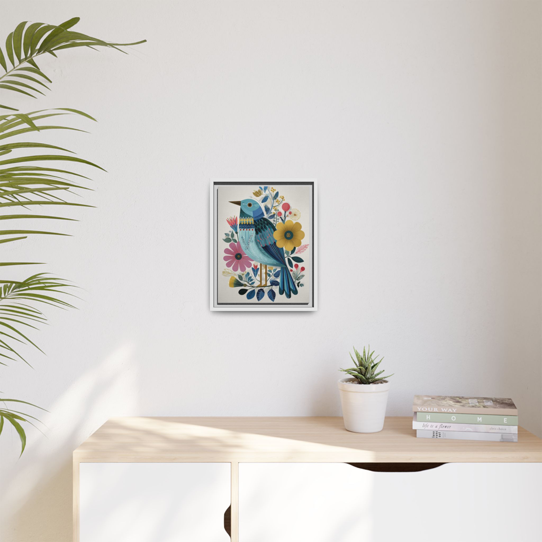 Folk Art Bird Print | Colorful Floral Nature Poster | Framed Canvas Print - Image 35