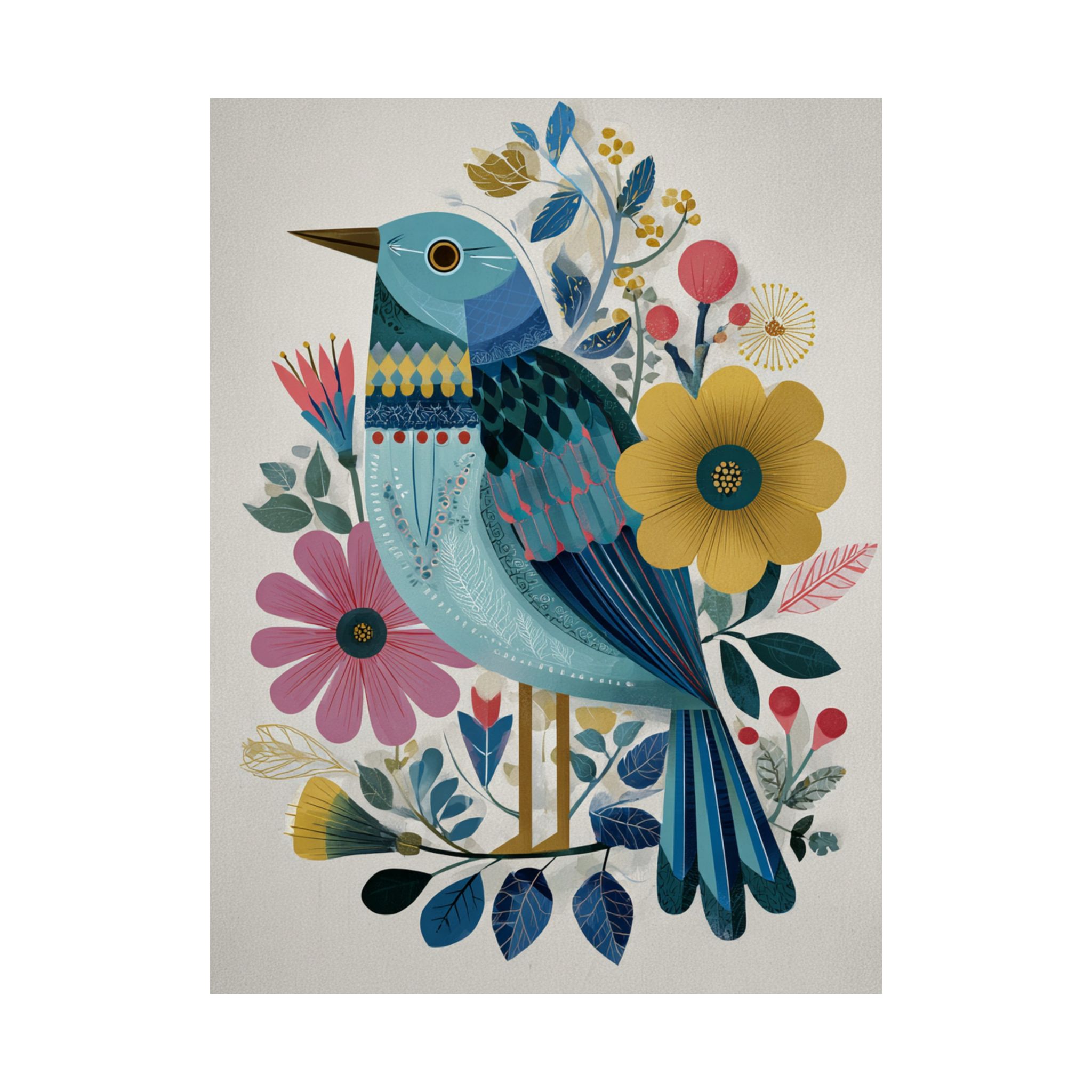 Folk Art Bird Print | Colorful Floral Nature Poster | Matte Poster Print - Image 6