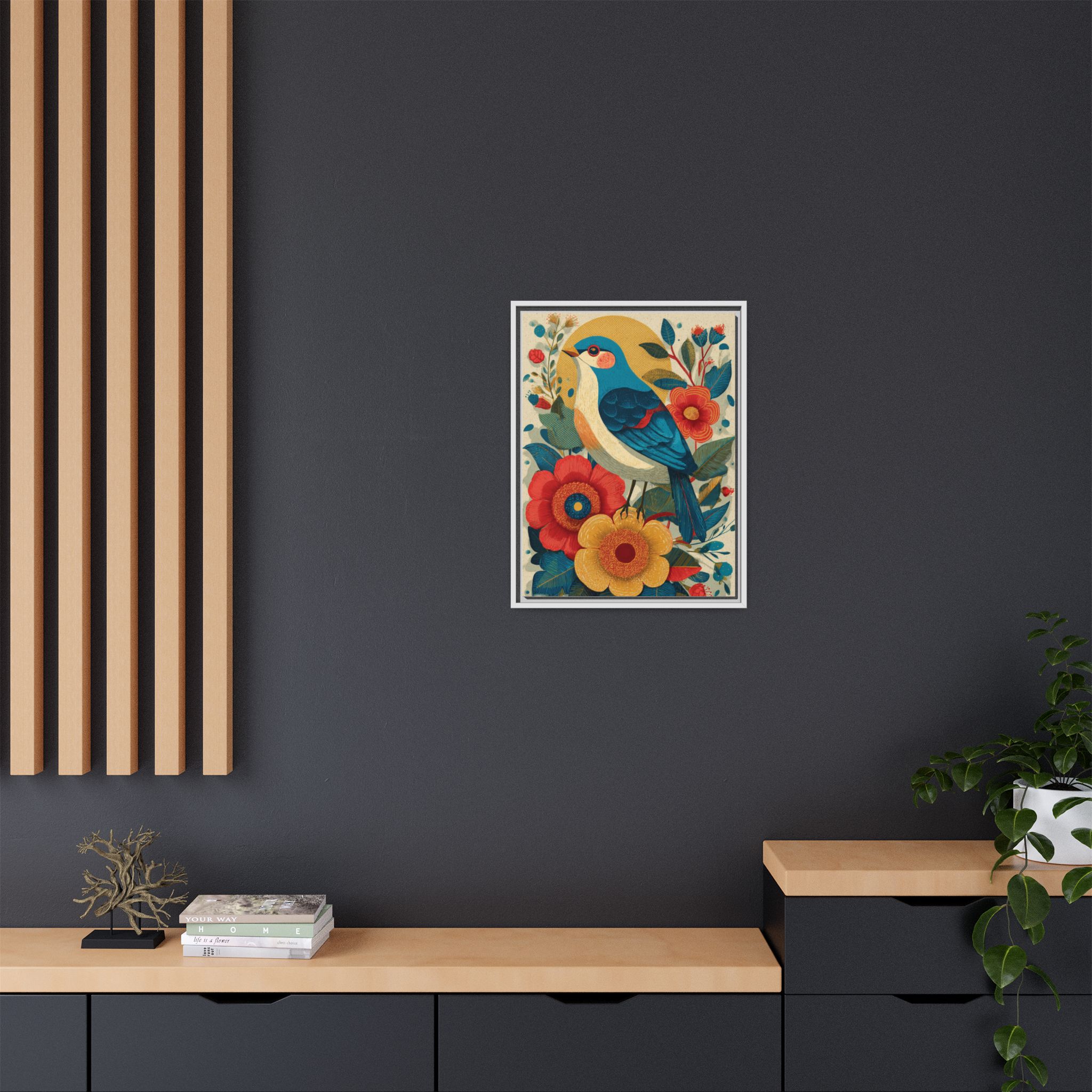 Folk Art Bird Print | Vintage Botanical Floral Illustration | Framed Canvas Print - Image 32