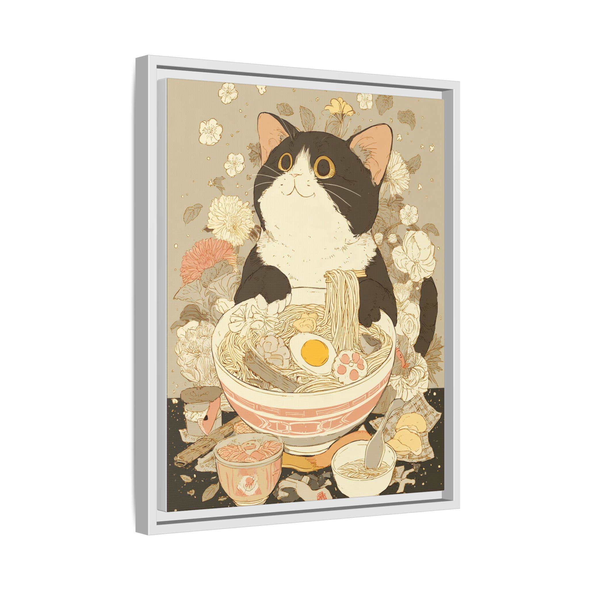 Kawaii Cat Ramen Print | Japanese Kitchen Wall Art | Framed Canvas Print - Image 26