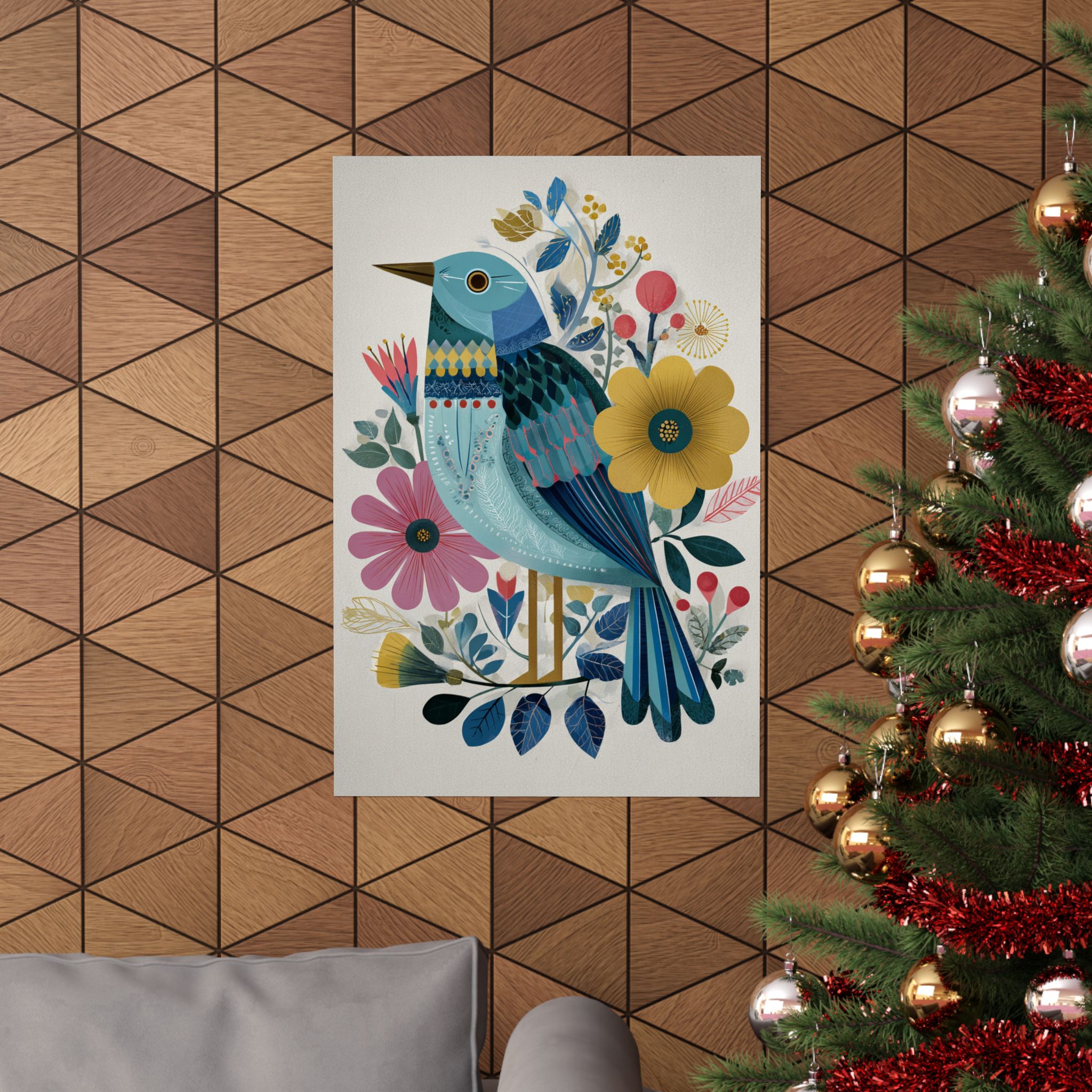 Folk Art Bird Print | Colorful Floral Nature Poster | Matte Poster Print - Image 4