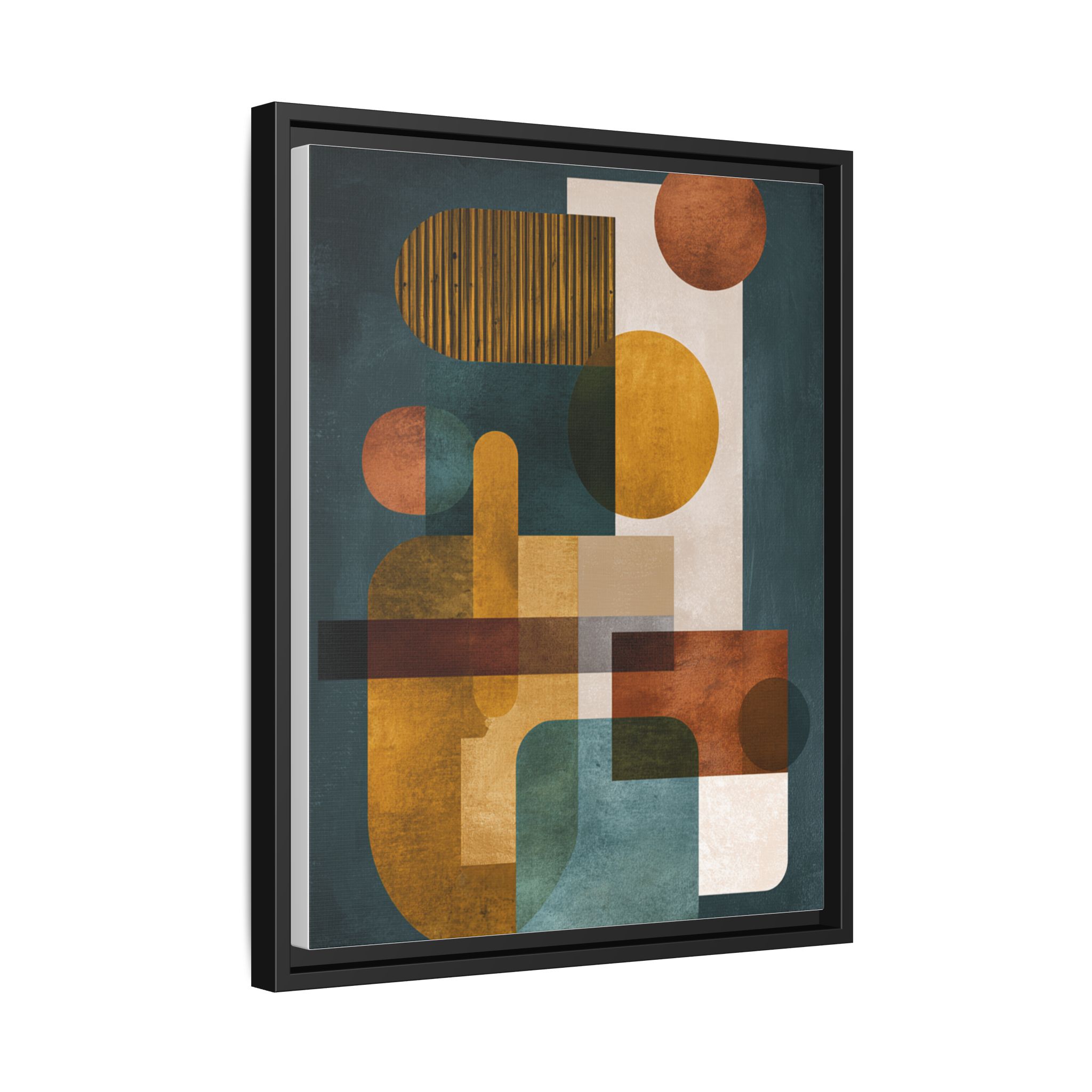Mid Century Geometric Wall Art Print | Navy Gold Terracotta Abstract Shapes | Boho Modern Living Room Art | Framed Canvas Print - Image 30