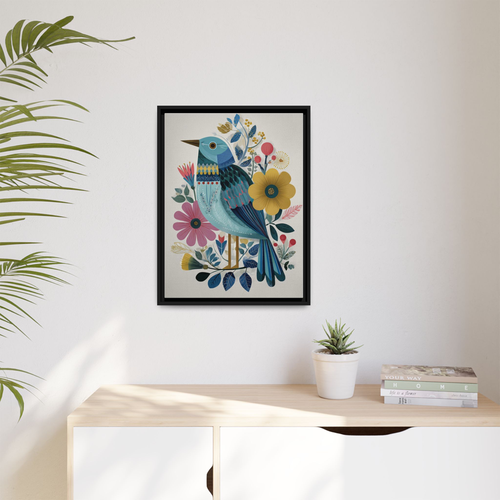 Folk Art Bird Print | Colorful Floral Nature Poster | Framed Canvas Print - Image 27