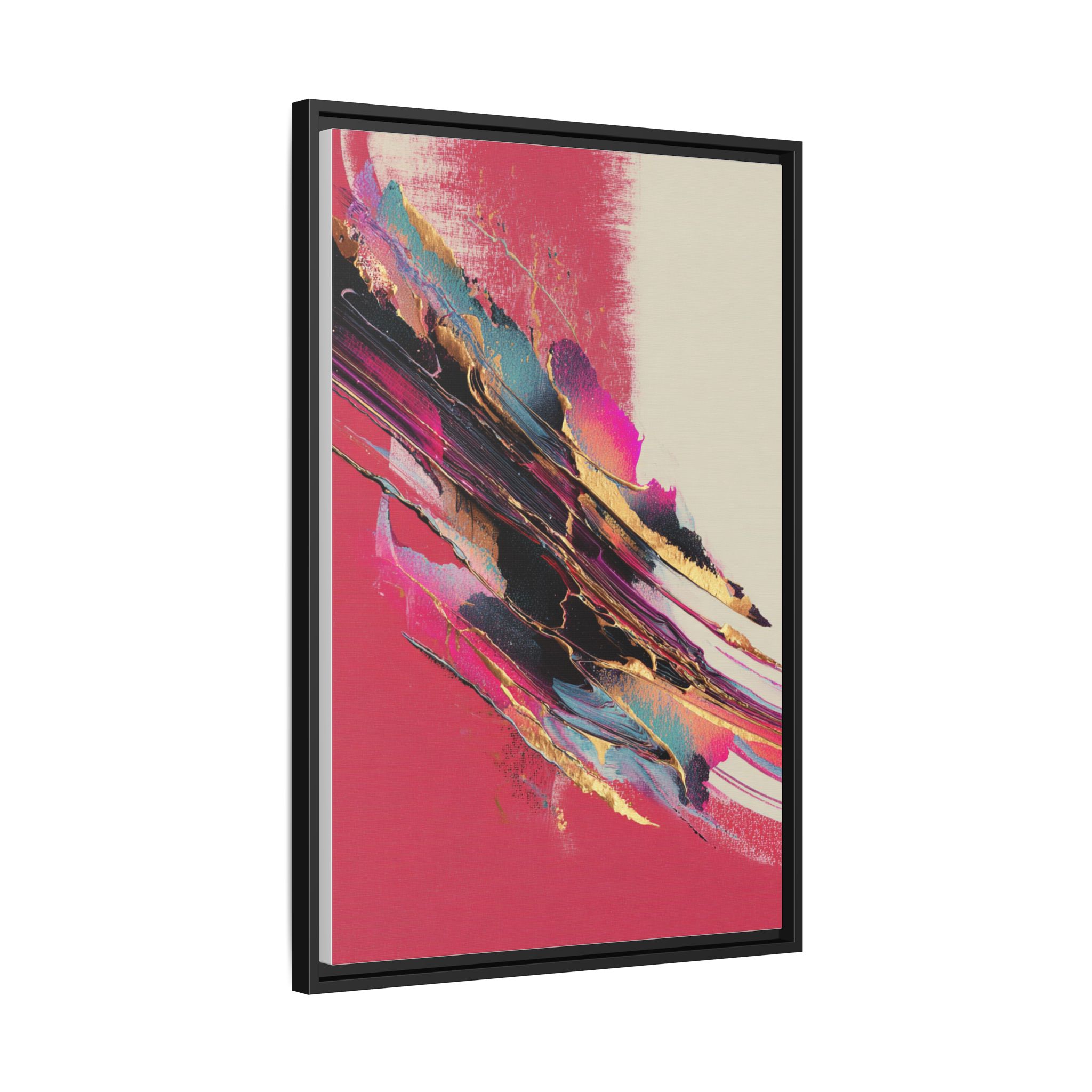 Abstract Art Print | Pink Coral Black Gold Modern Wall Art | Framed Canvas Print - Image 2