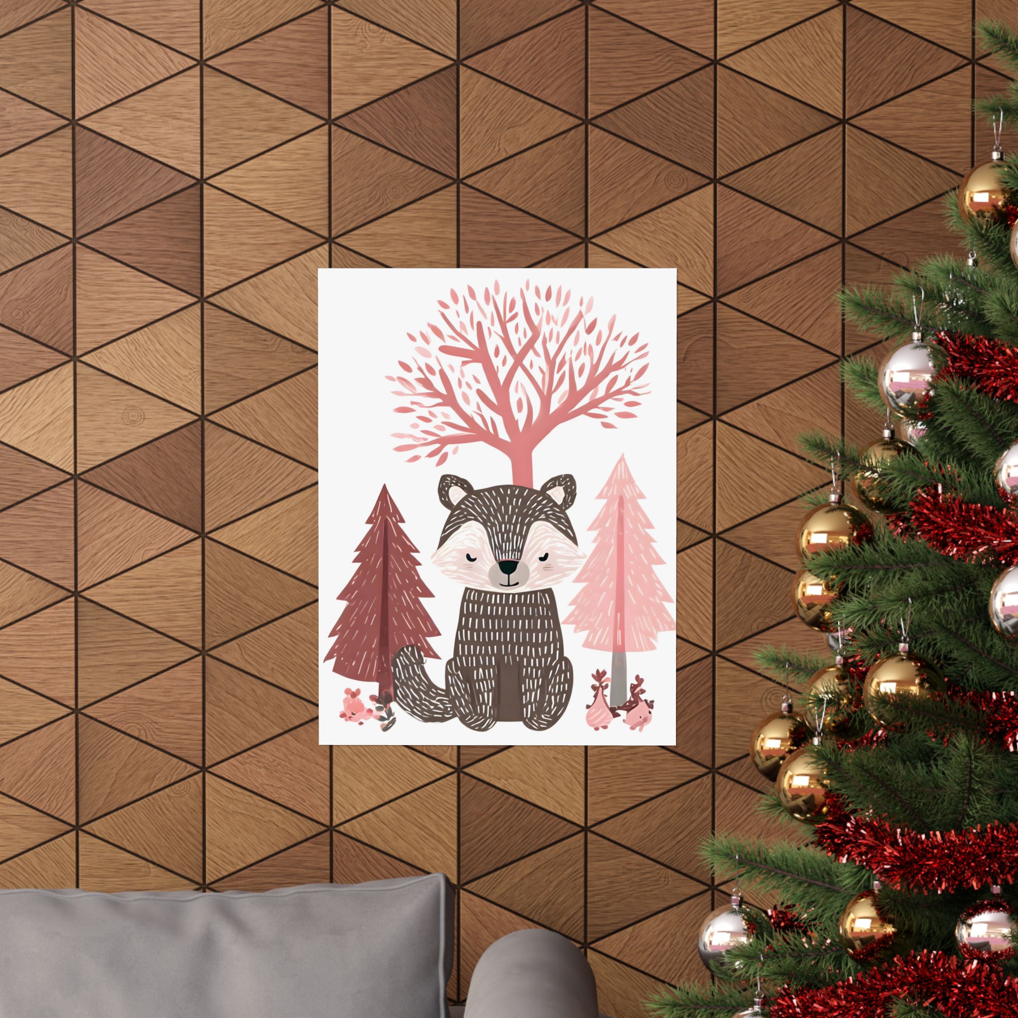 Woodland Bear Nursery Art | Pink Scandinavian Forest Animal Print | Matte Poster Print - Image 8