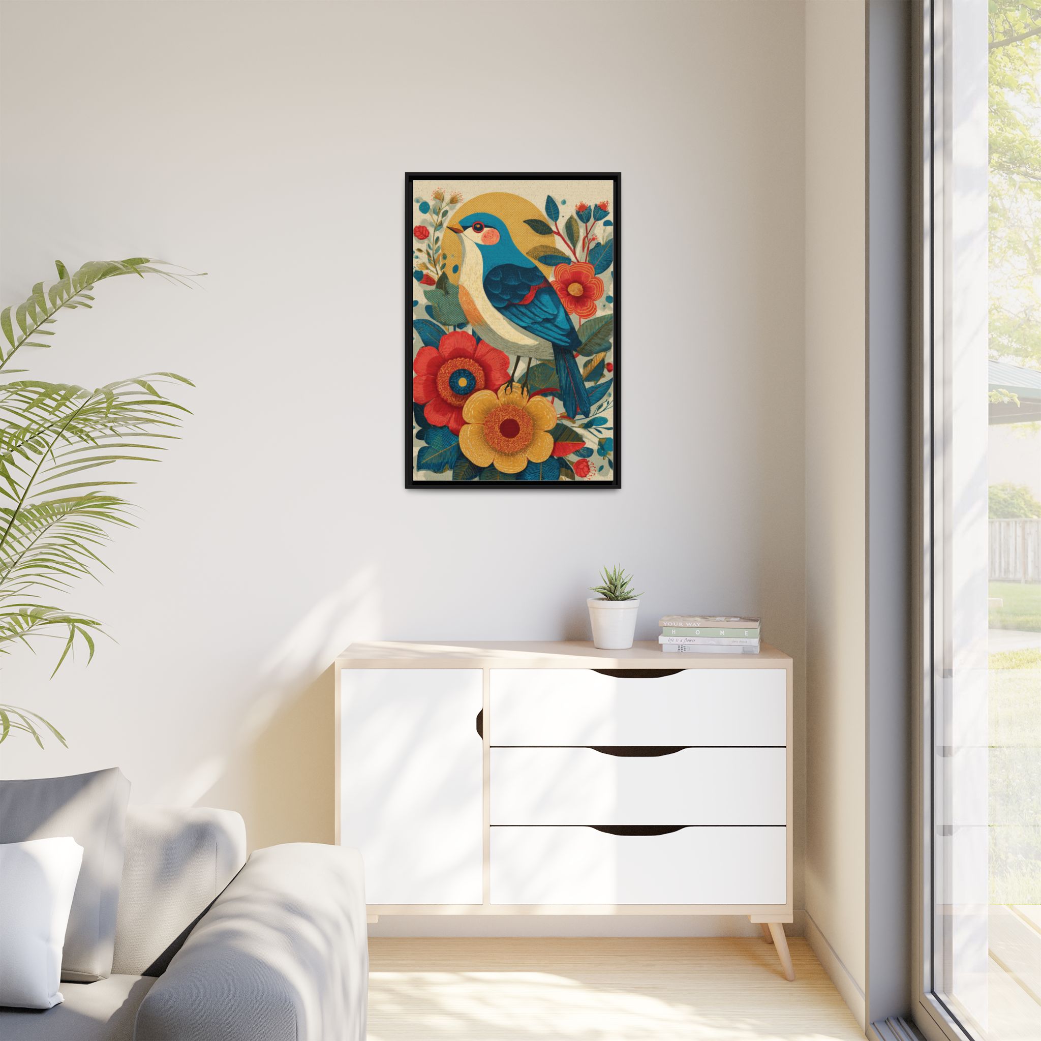 Folk Art Bird Print | Vintage Botanical Floral Illustration | Framed Canvas Print - Image 19