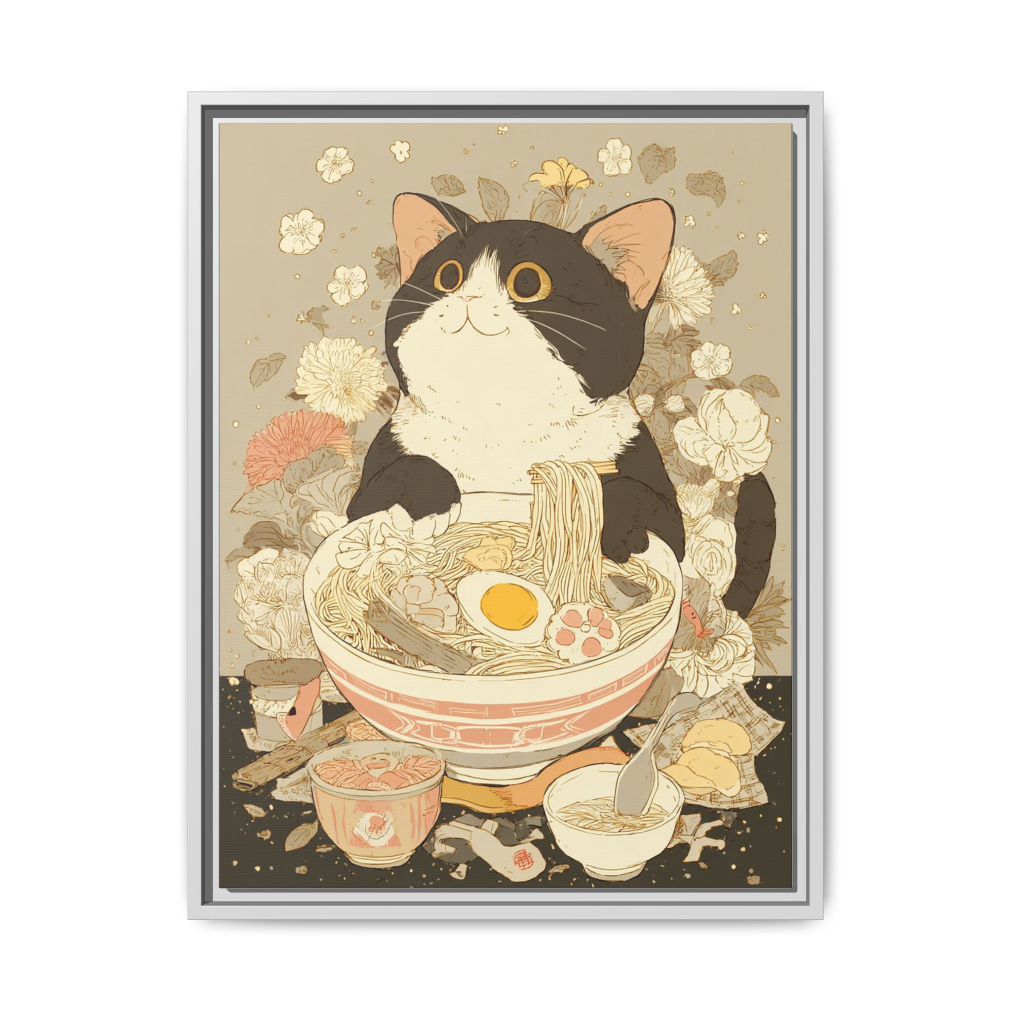 Kawaii Cat Ramen Print | Japanese Kitchen Wall Art | Framed Canvas Print - Image 45