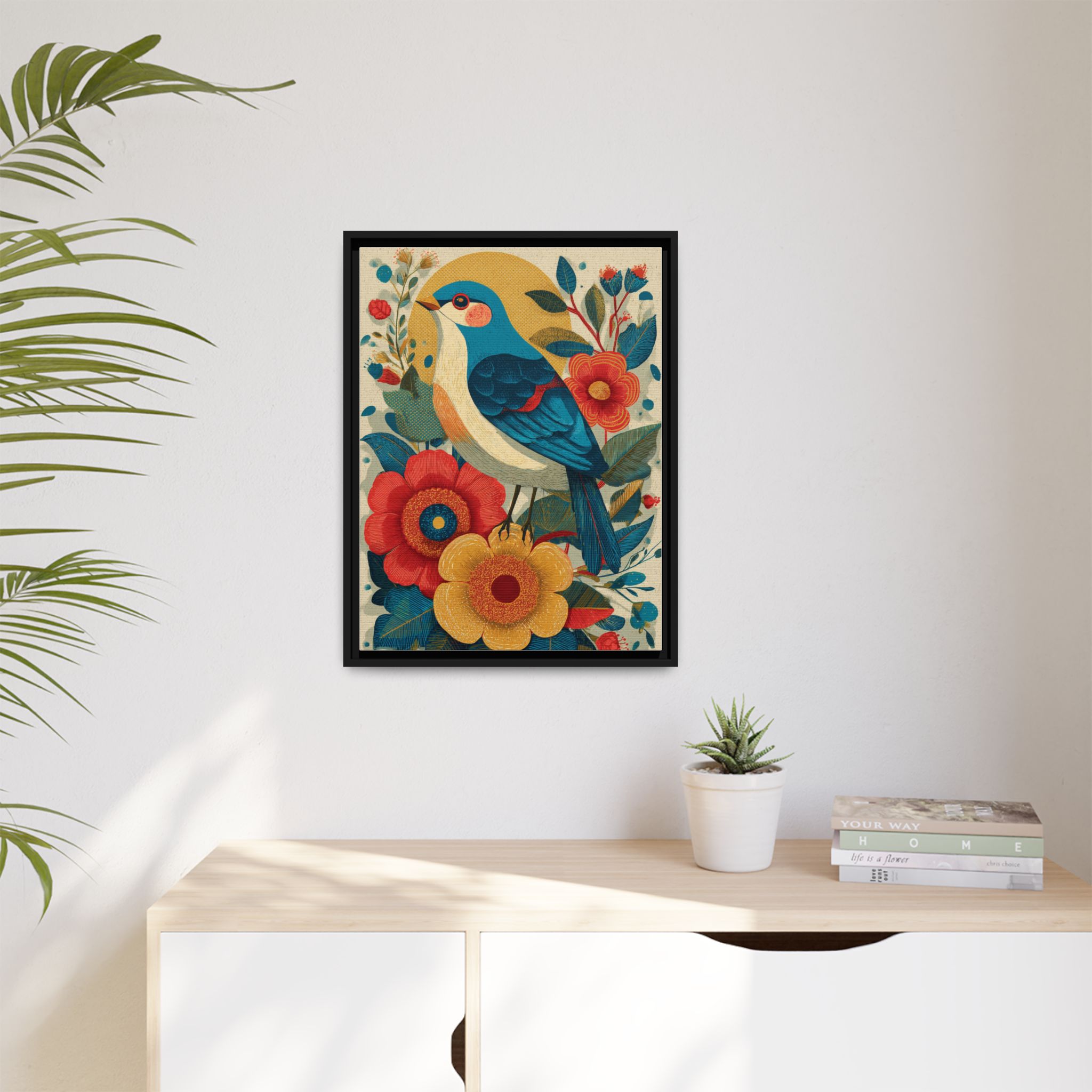 Folk Art Bird Print | Vintage Botanical Floral Illustration | Framed Canvas Print - Image 27